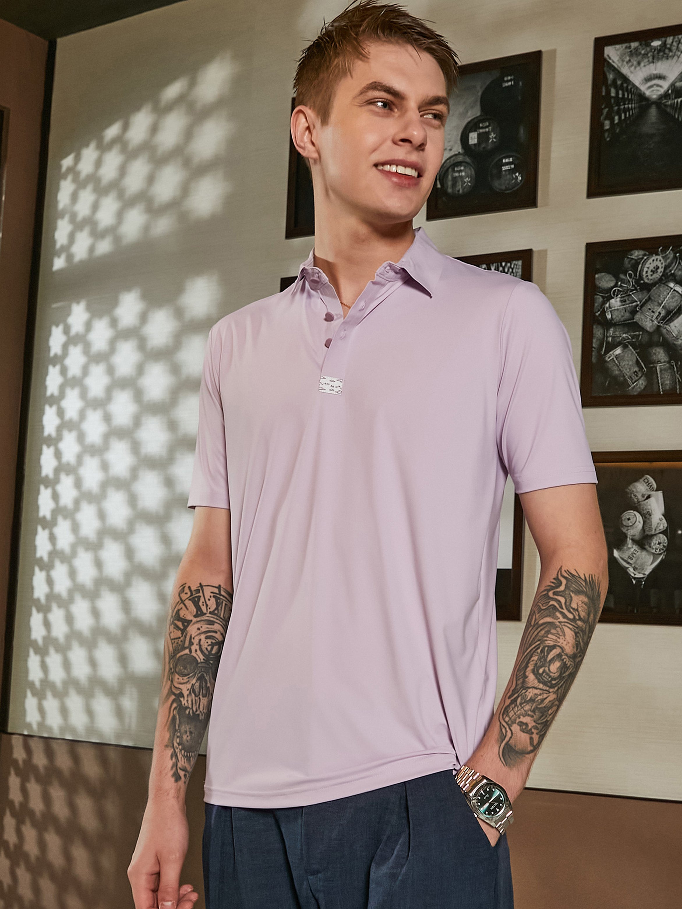 Men Lilac Seamless Solid Polo