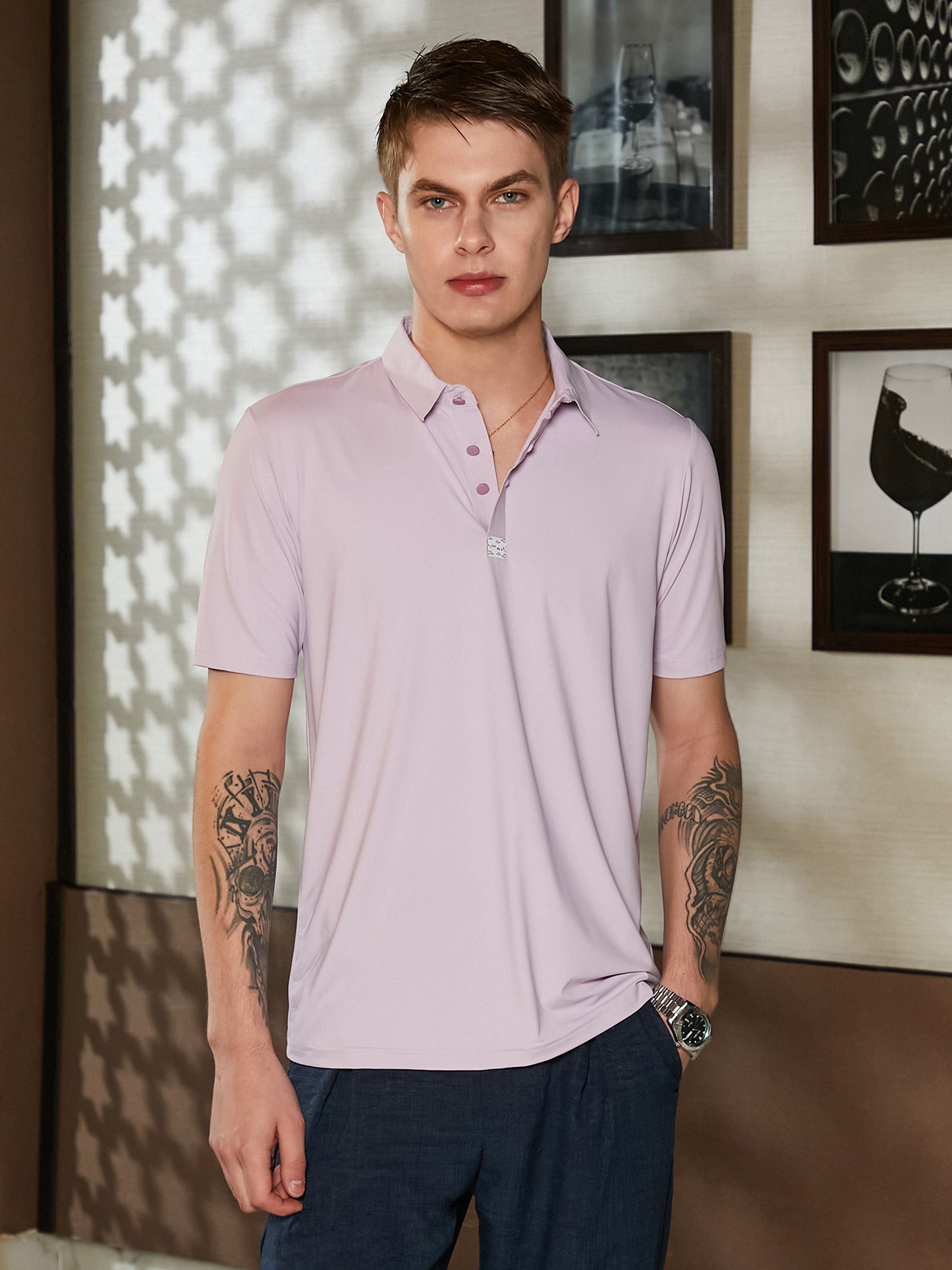 Men Lilac Seamless Solid Polo