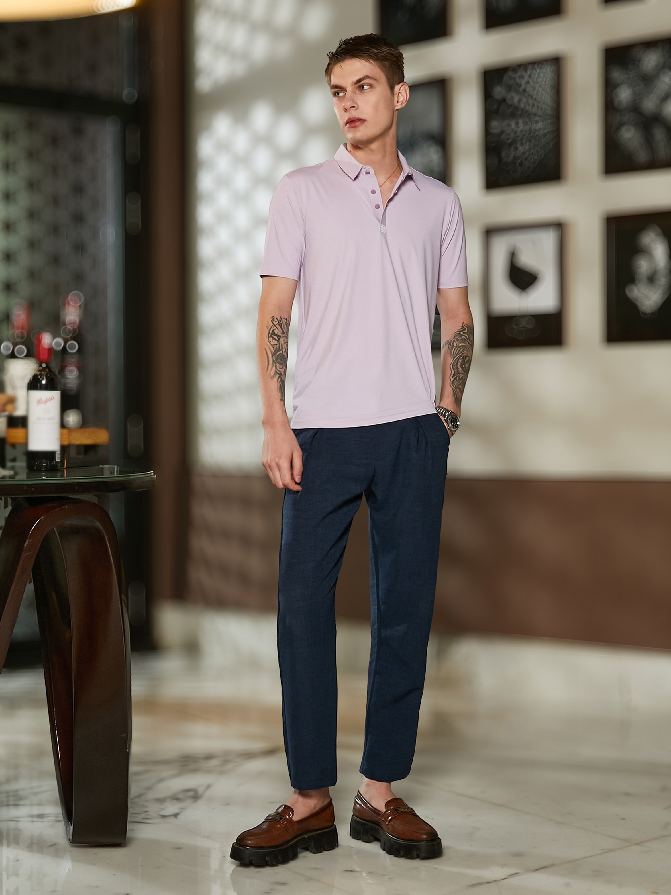 Men Lilac Seamless Solid Polo