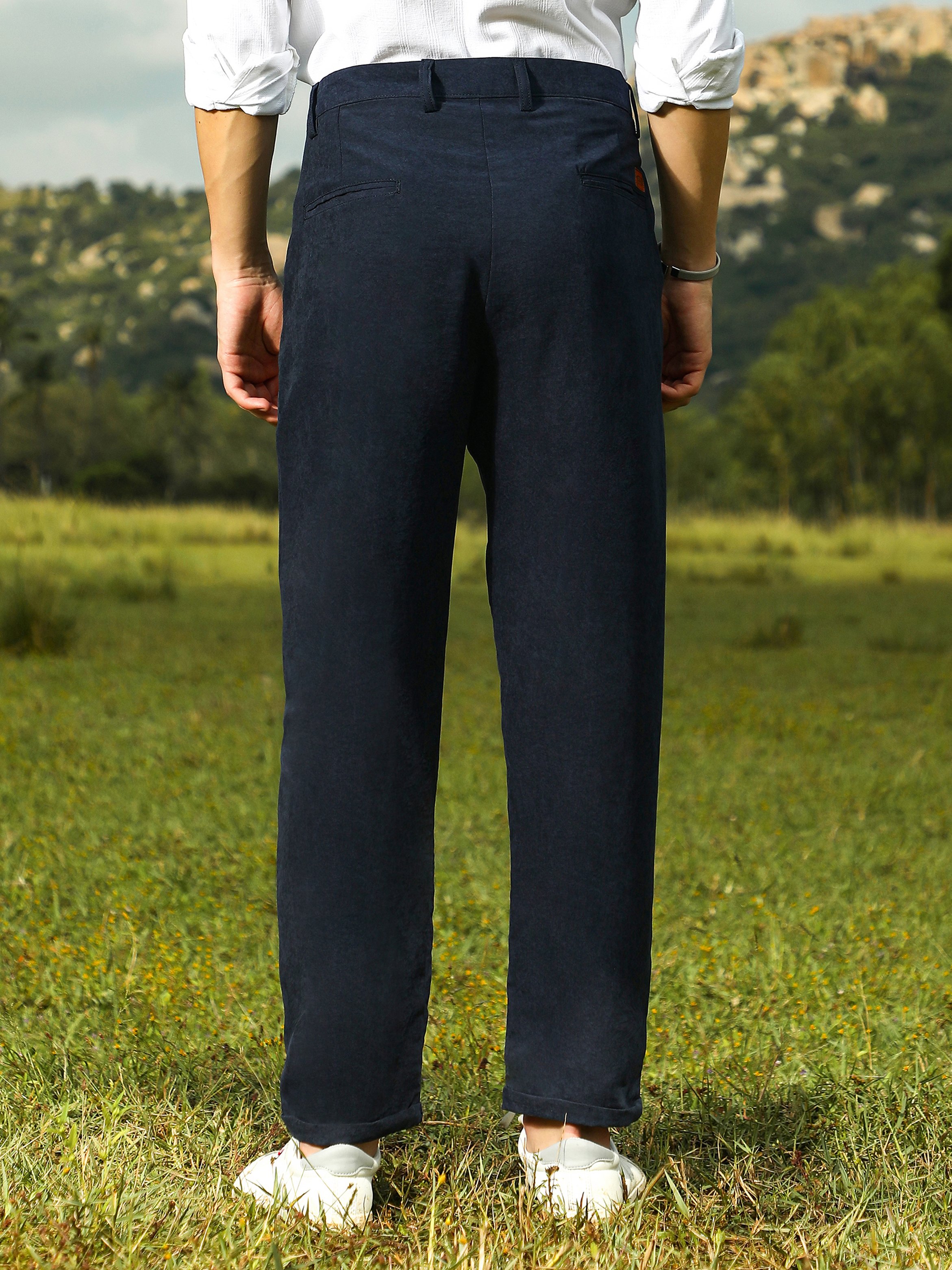 Men Prussian Blue Velvique Tailored Trousers