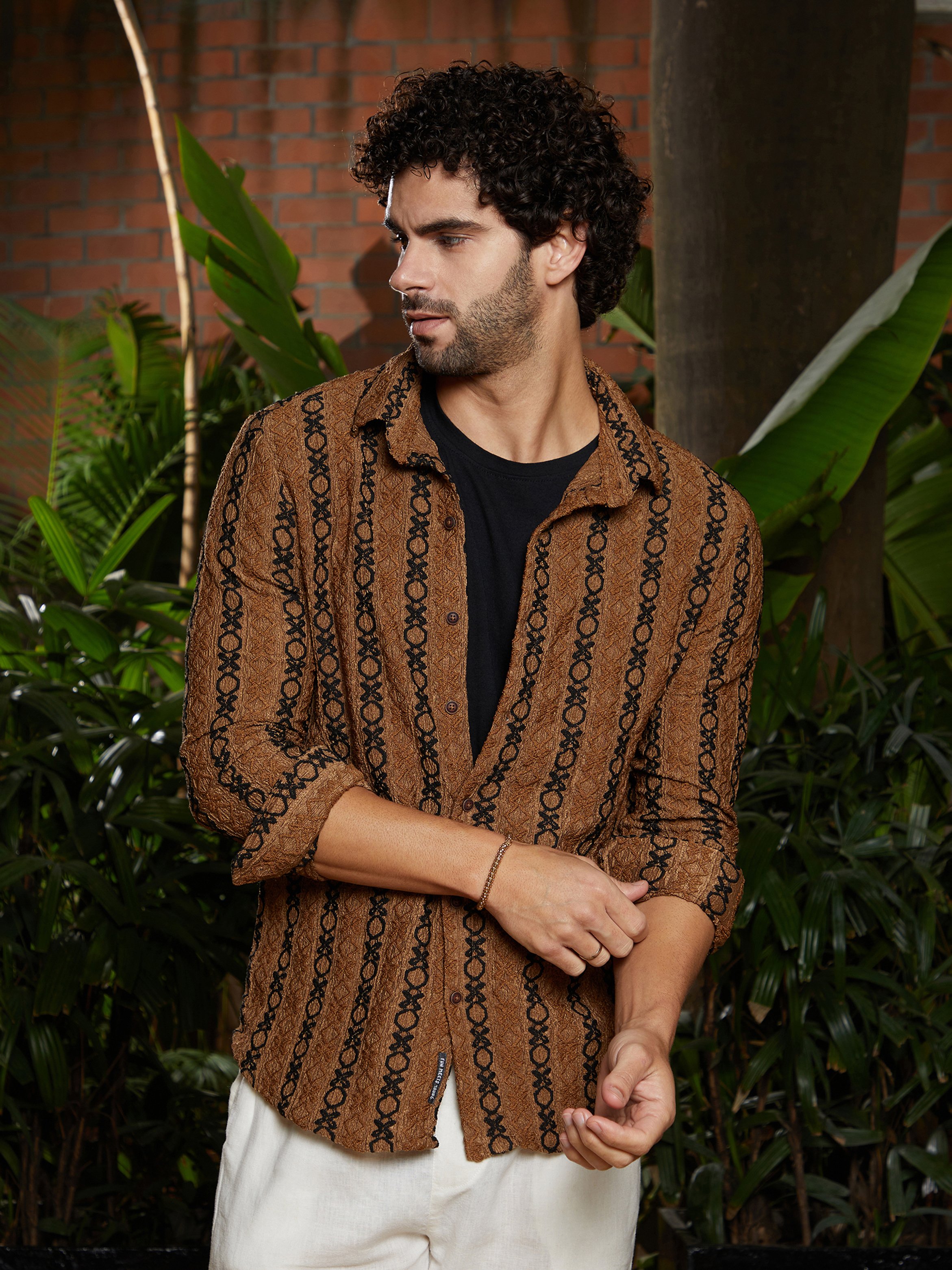 Men Chocolate Brown Onyx Black Tactile Shirt