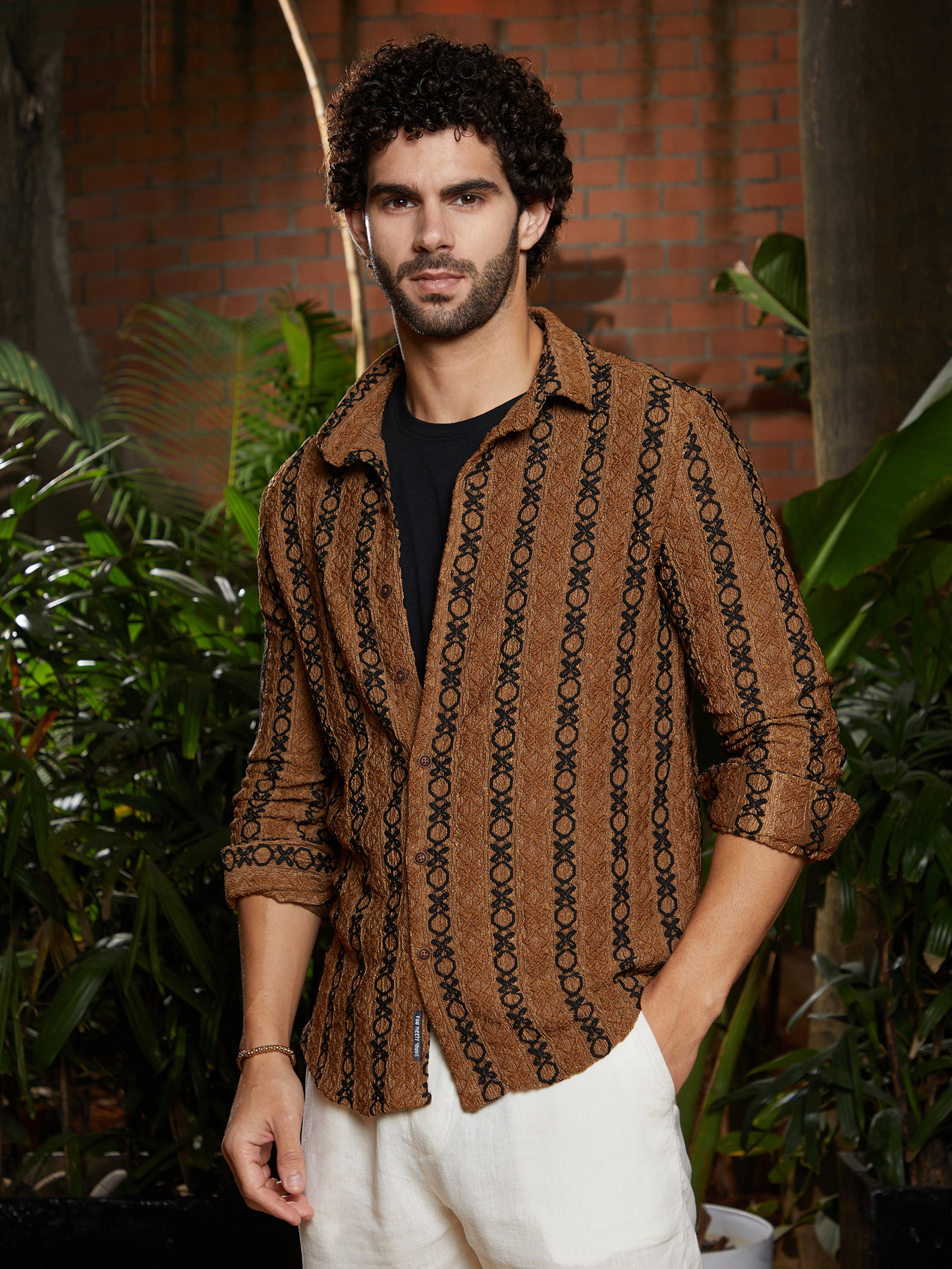 Men Chocolate Brown Onyx Black Tactile Shirt