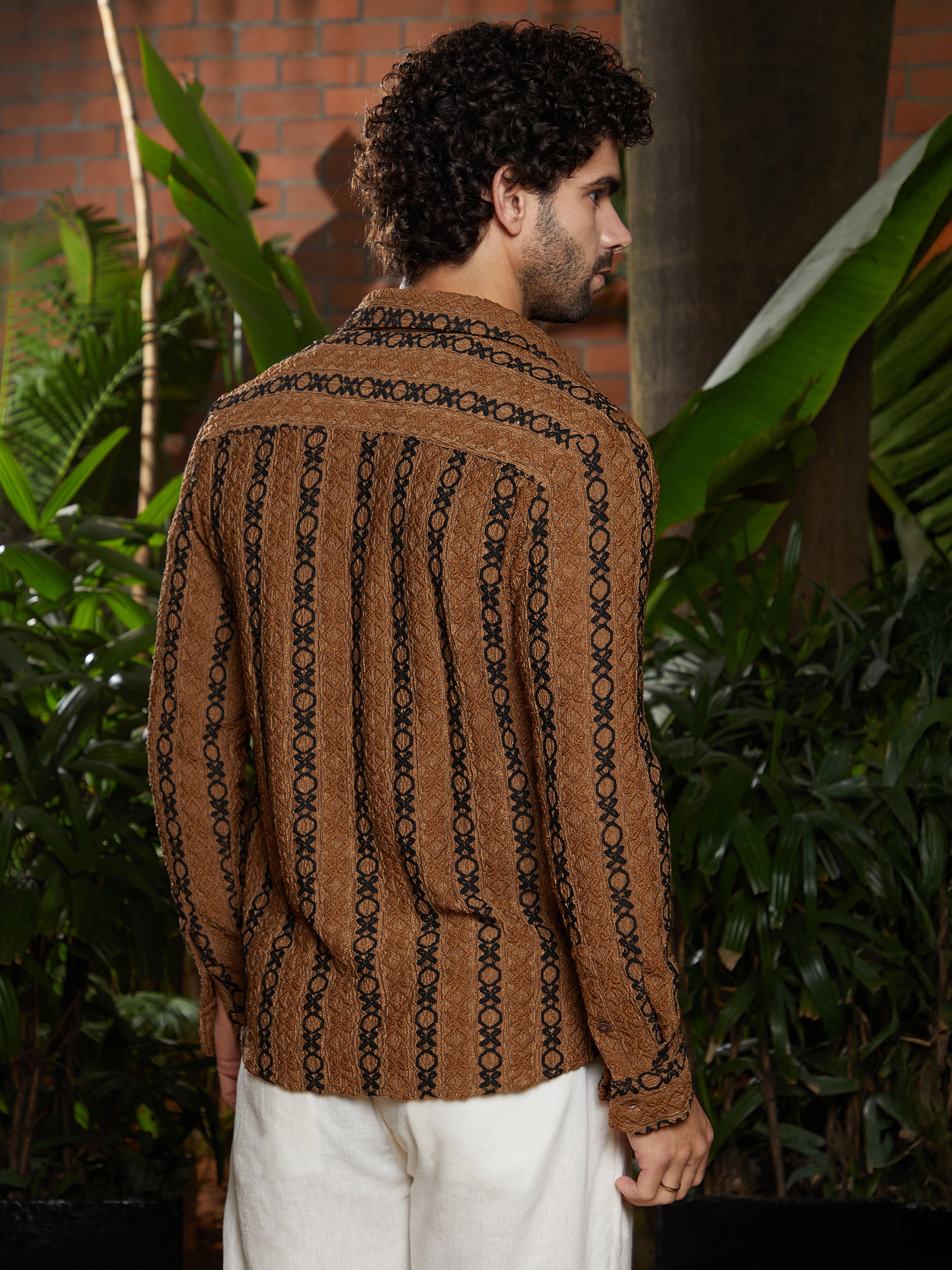 Men Chocolate Brown Onyx Black Tactile Shirt