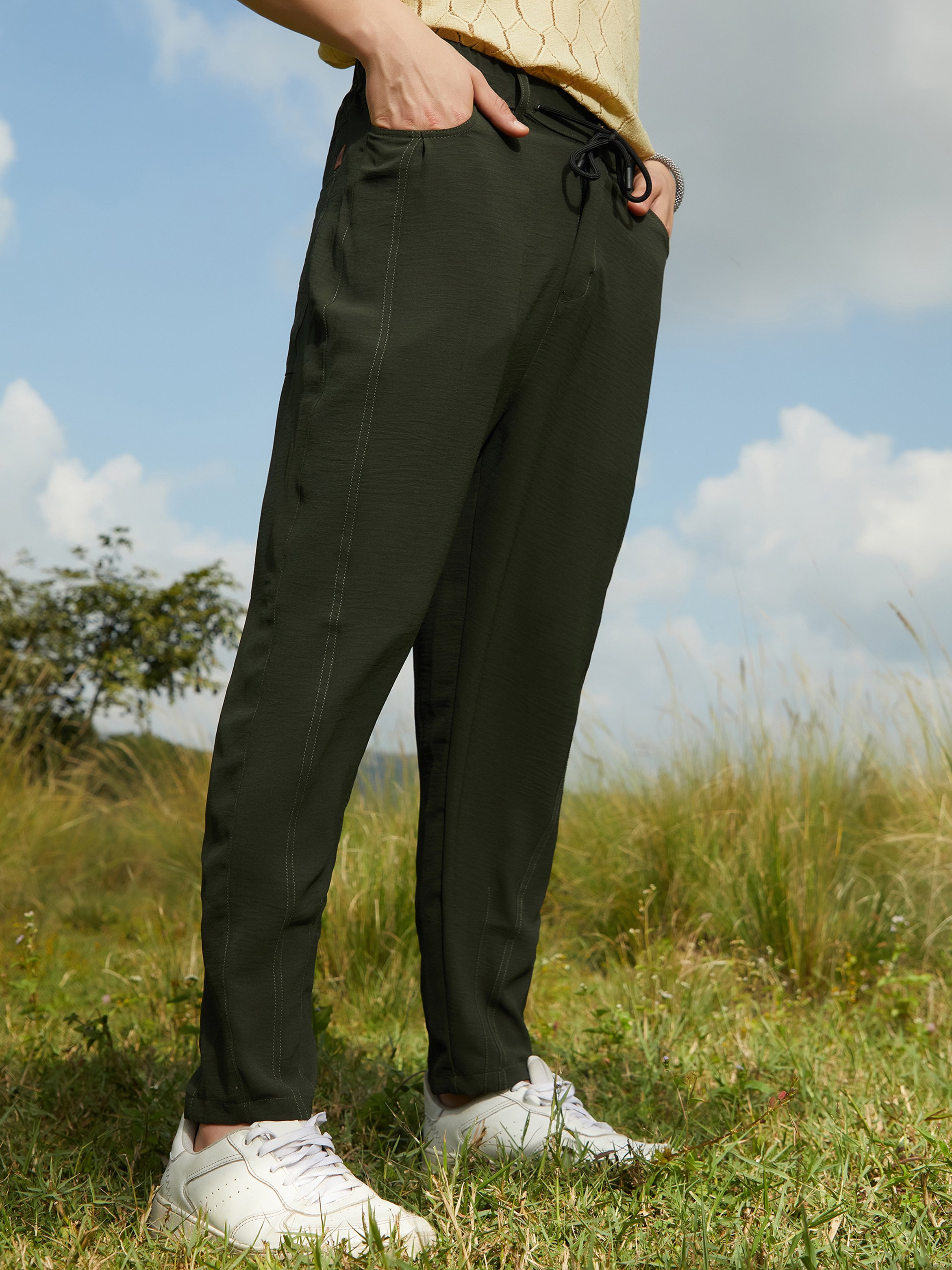 Men Sacramento Green Tapered Tailored Trousers