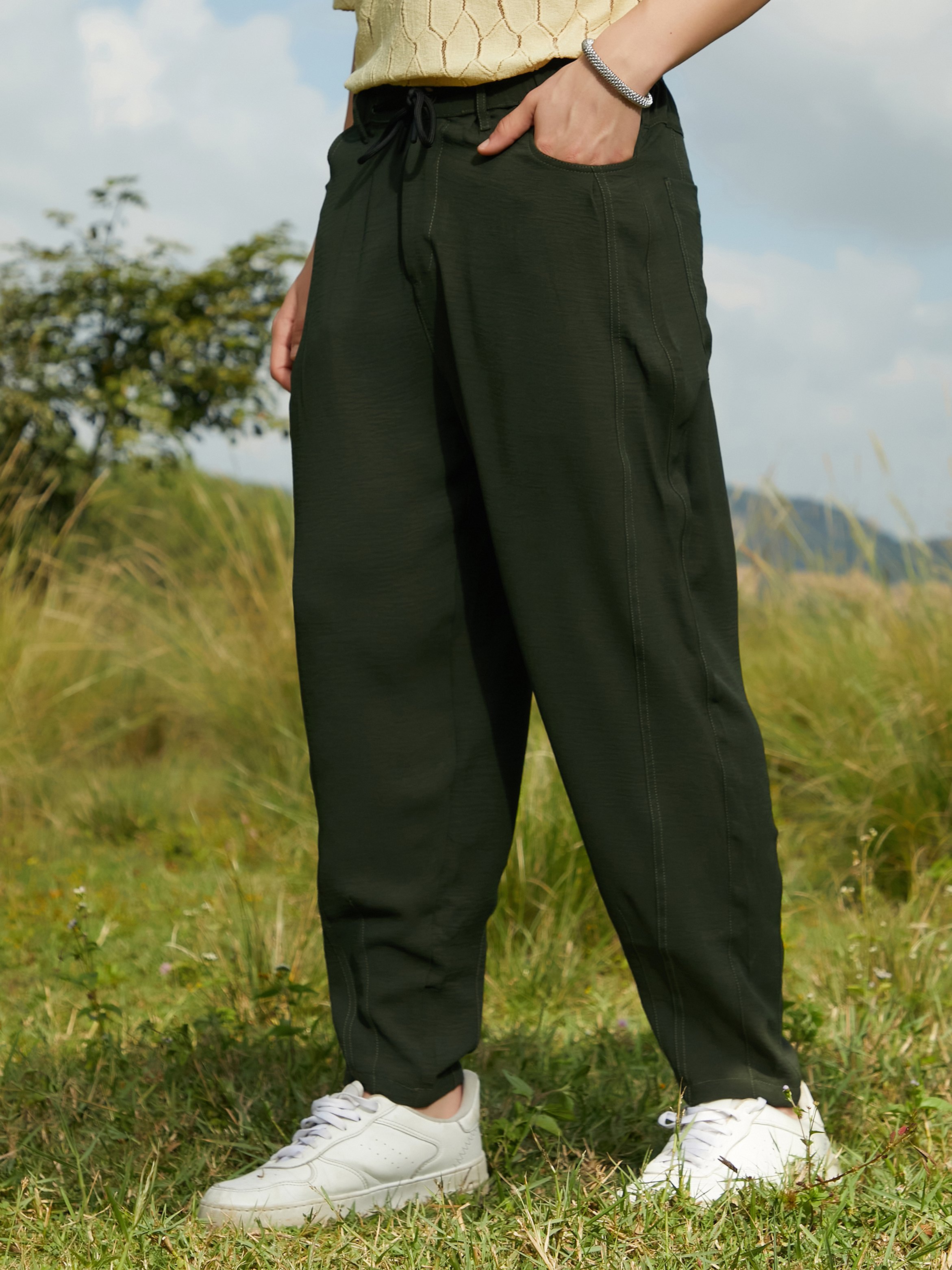 Men Sacramento Green Tapered Tailored Trousers