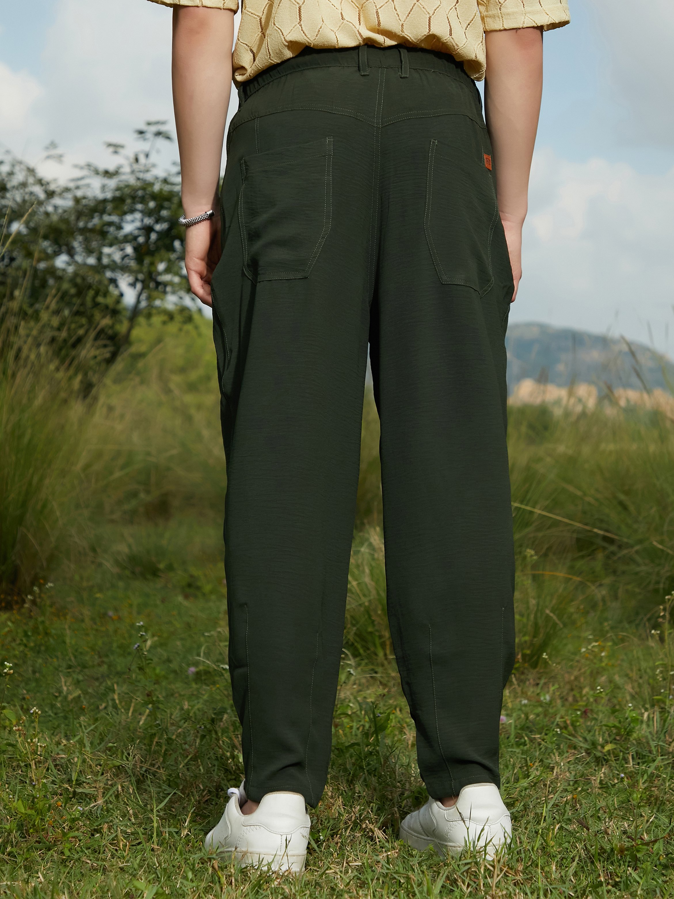 Men Sacramento Green Tapered Tailored Trousers