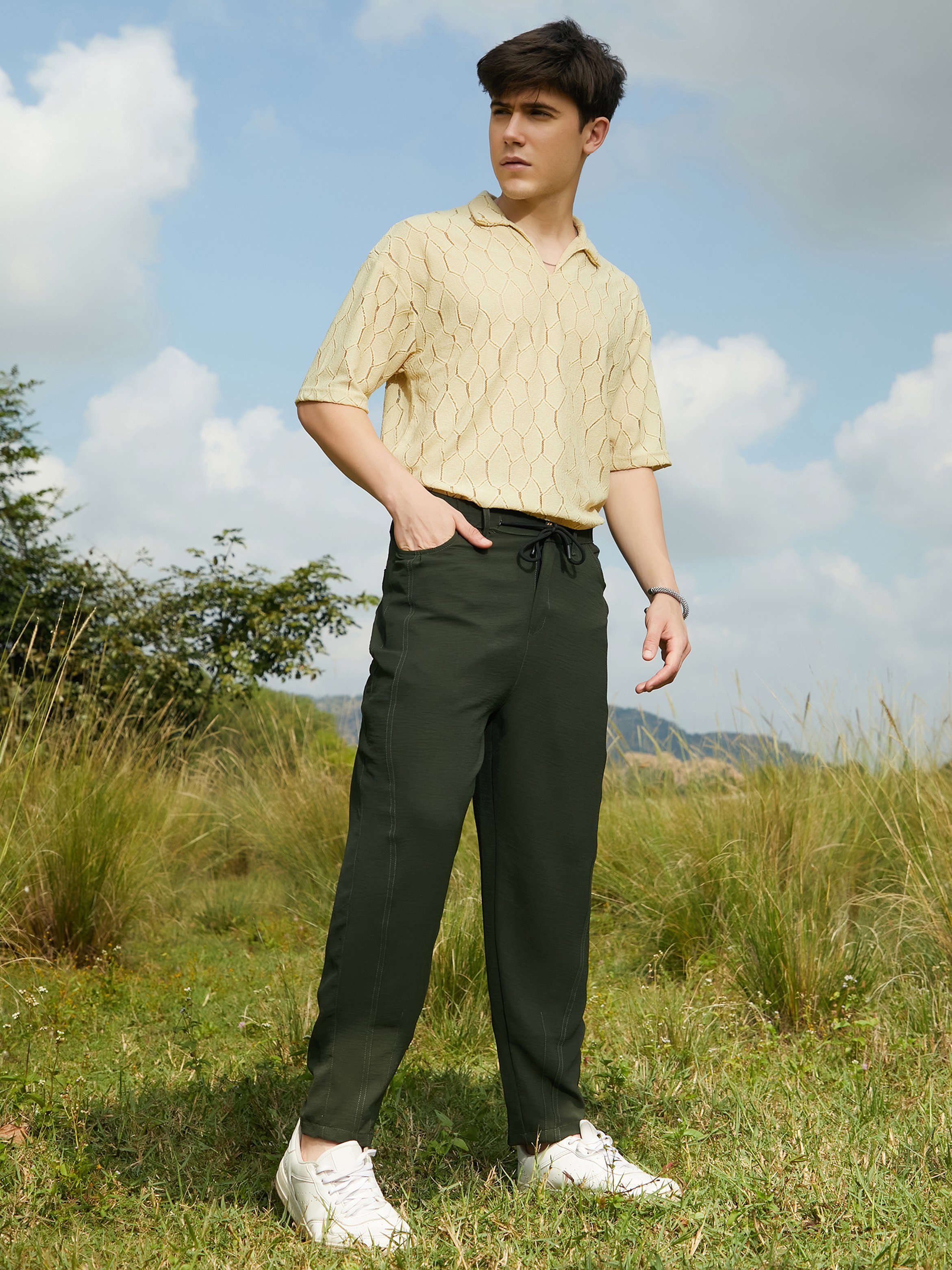 Men Sacramento Green Tapered Tailored Trousers