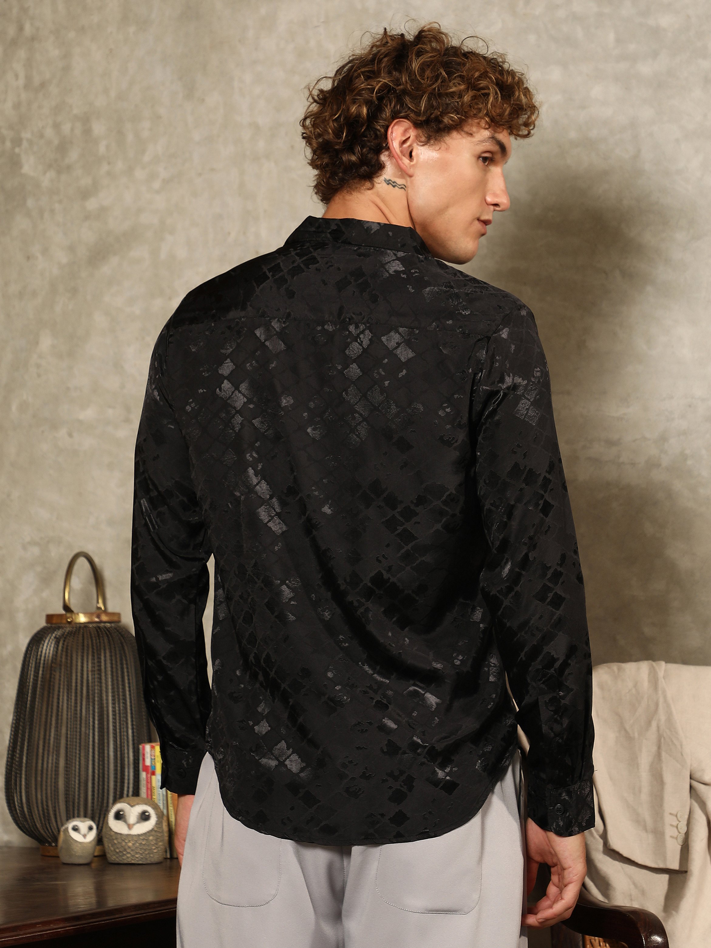 Men Black Noir-Cubic Textured Shirt