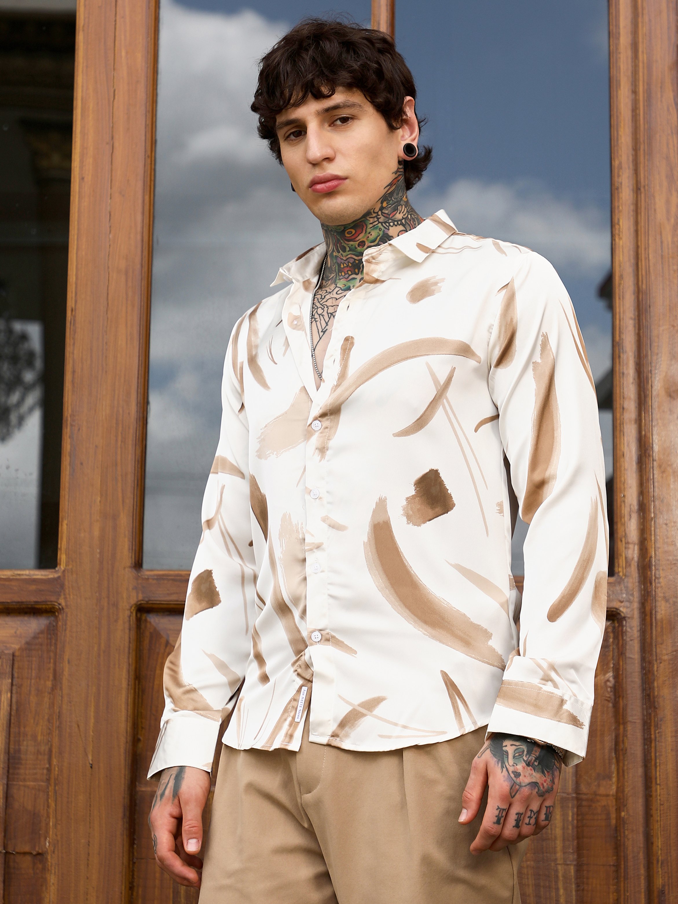 Men Contrast-Abstract Print Shirt