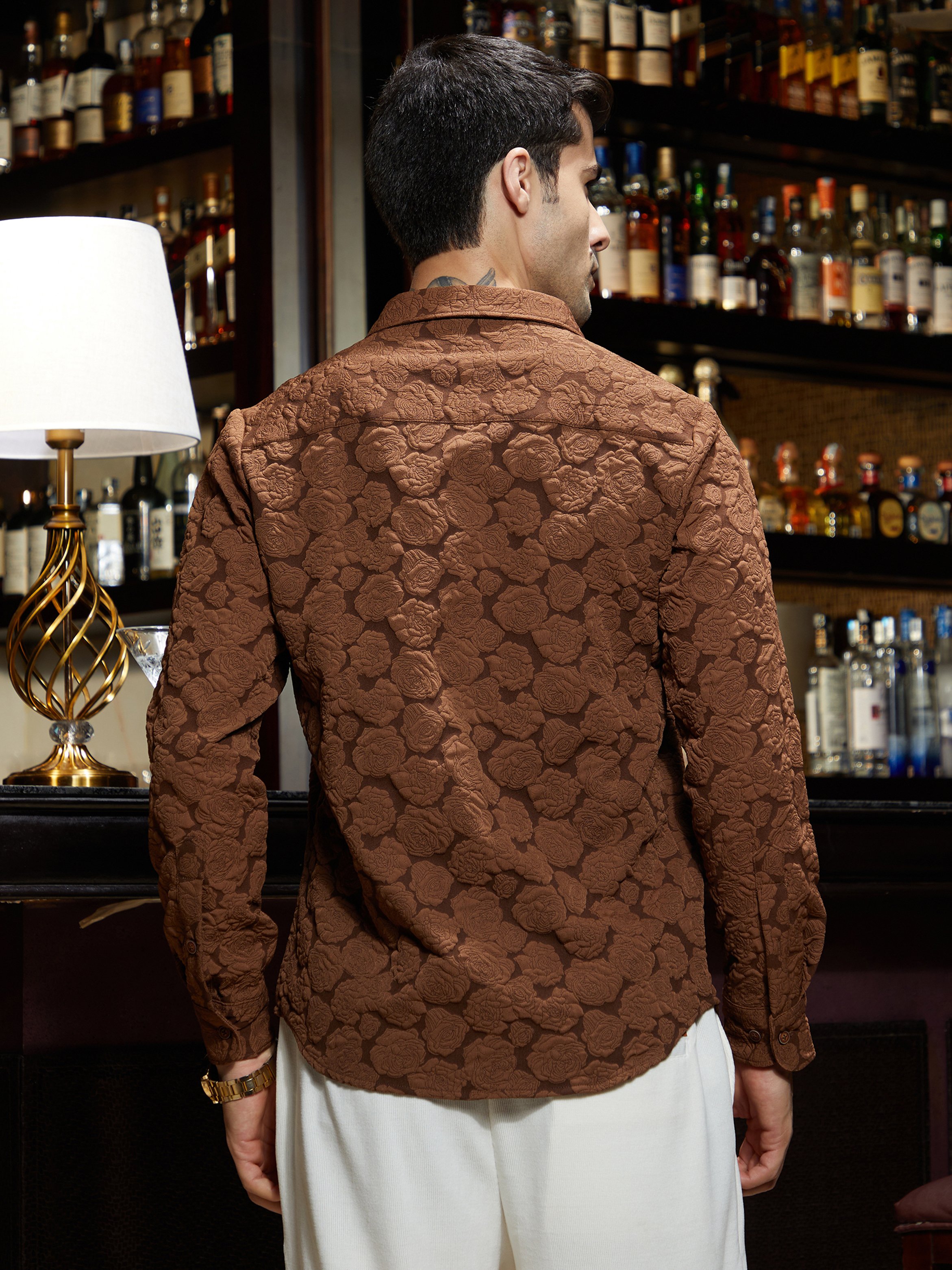 Men Chocolate Brown Textured Shirt