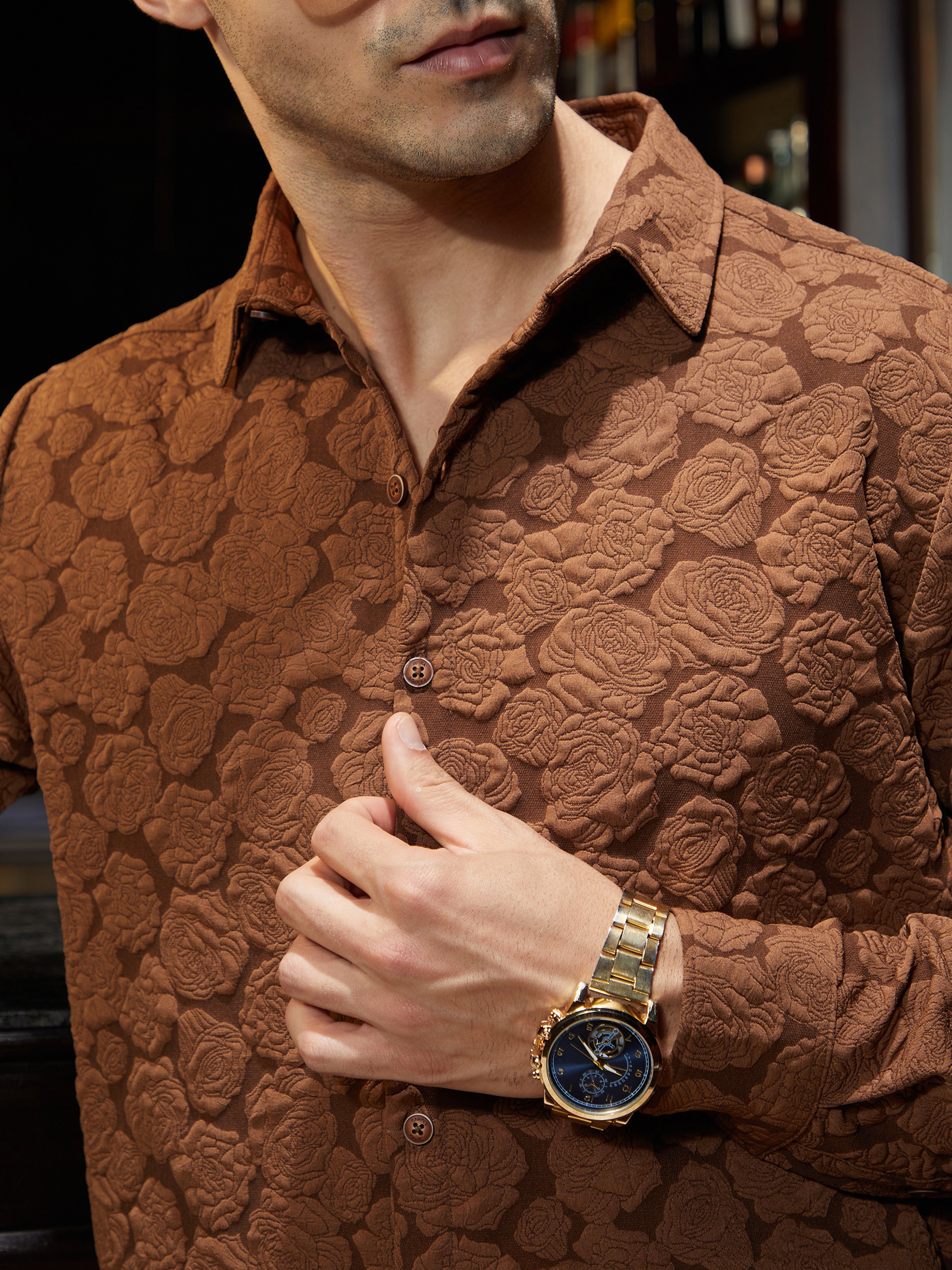 Men Chocolate Brown Textured Shirt