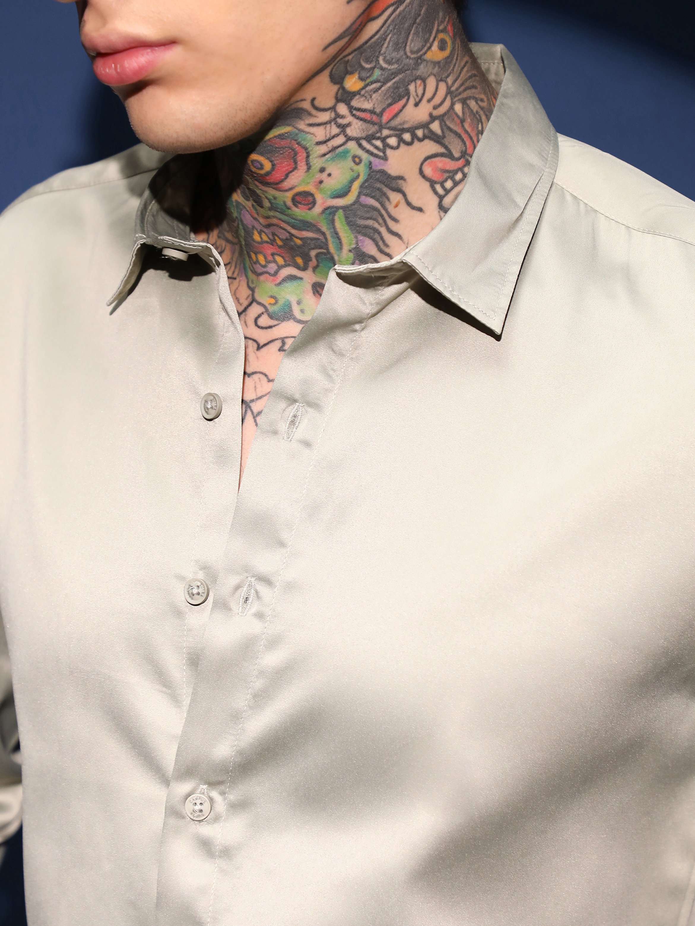 Men Beige Solid Satin Shirt