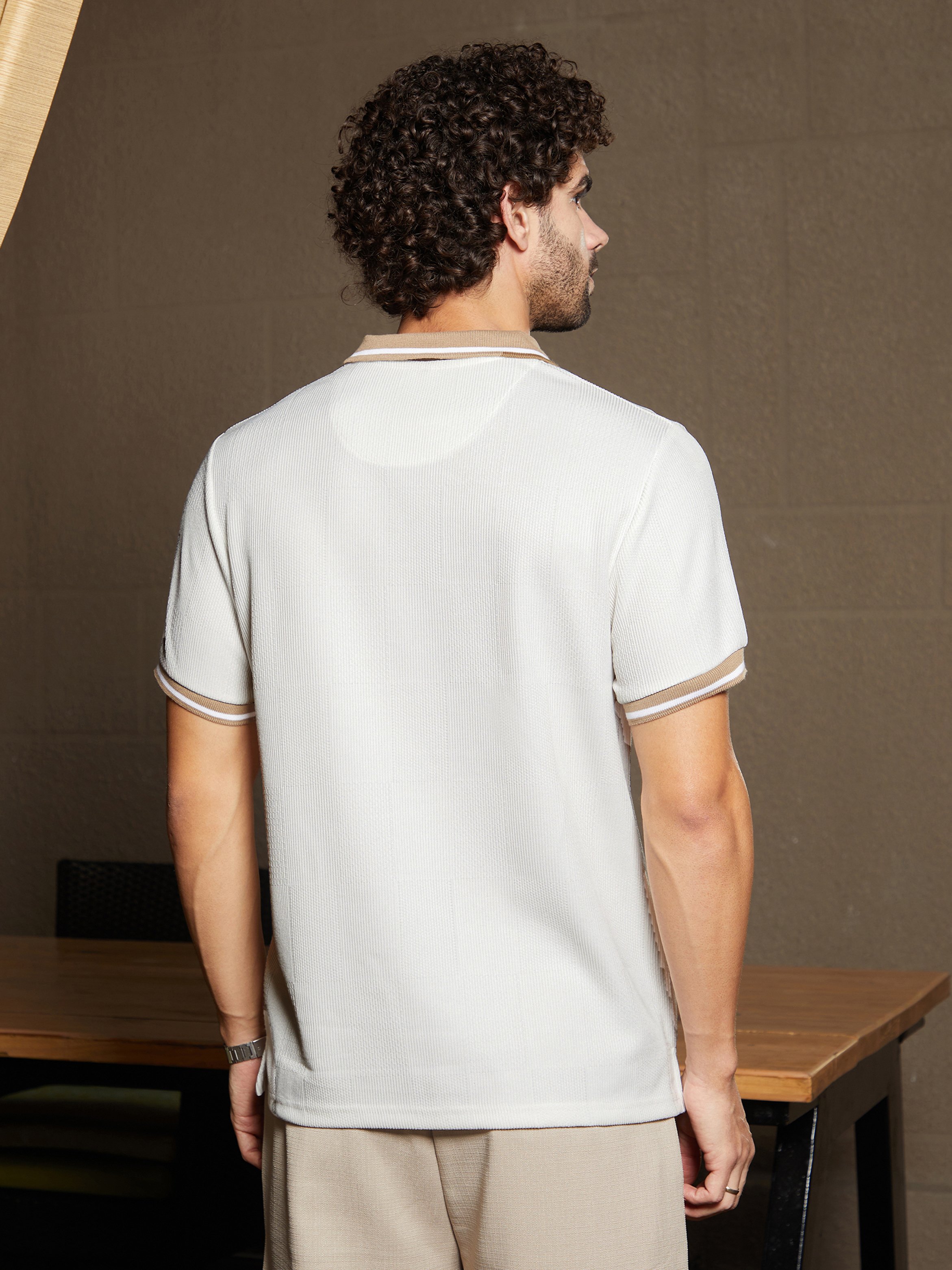 Men White Textured Polo