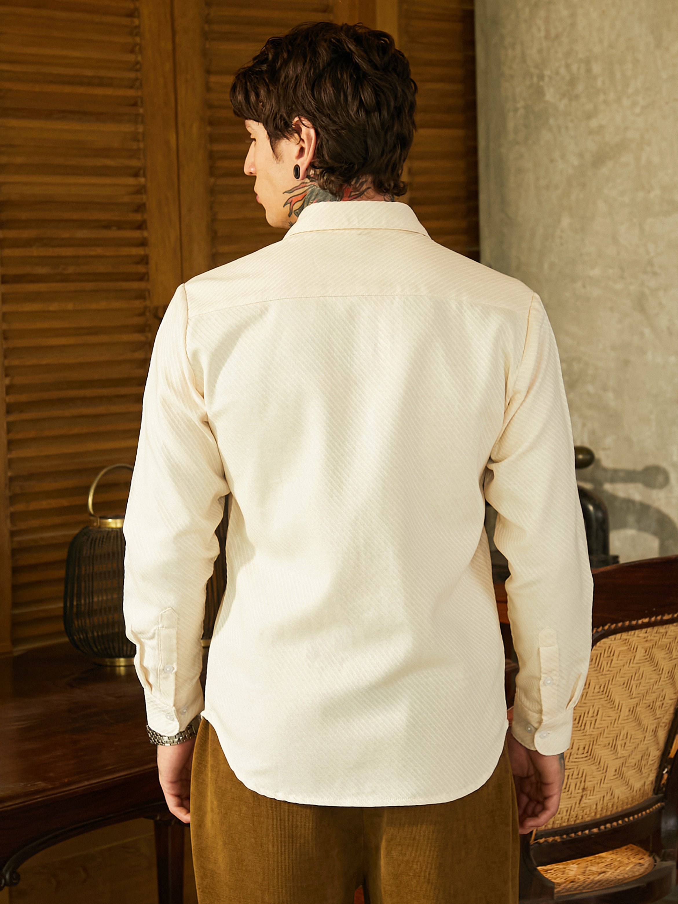 Men Off-White Textured Regular Shirt