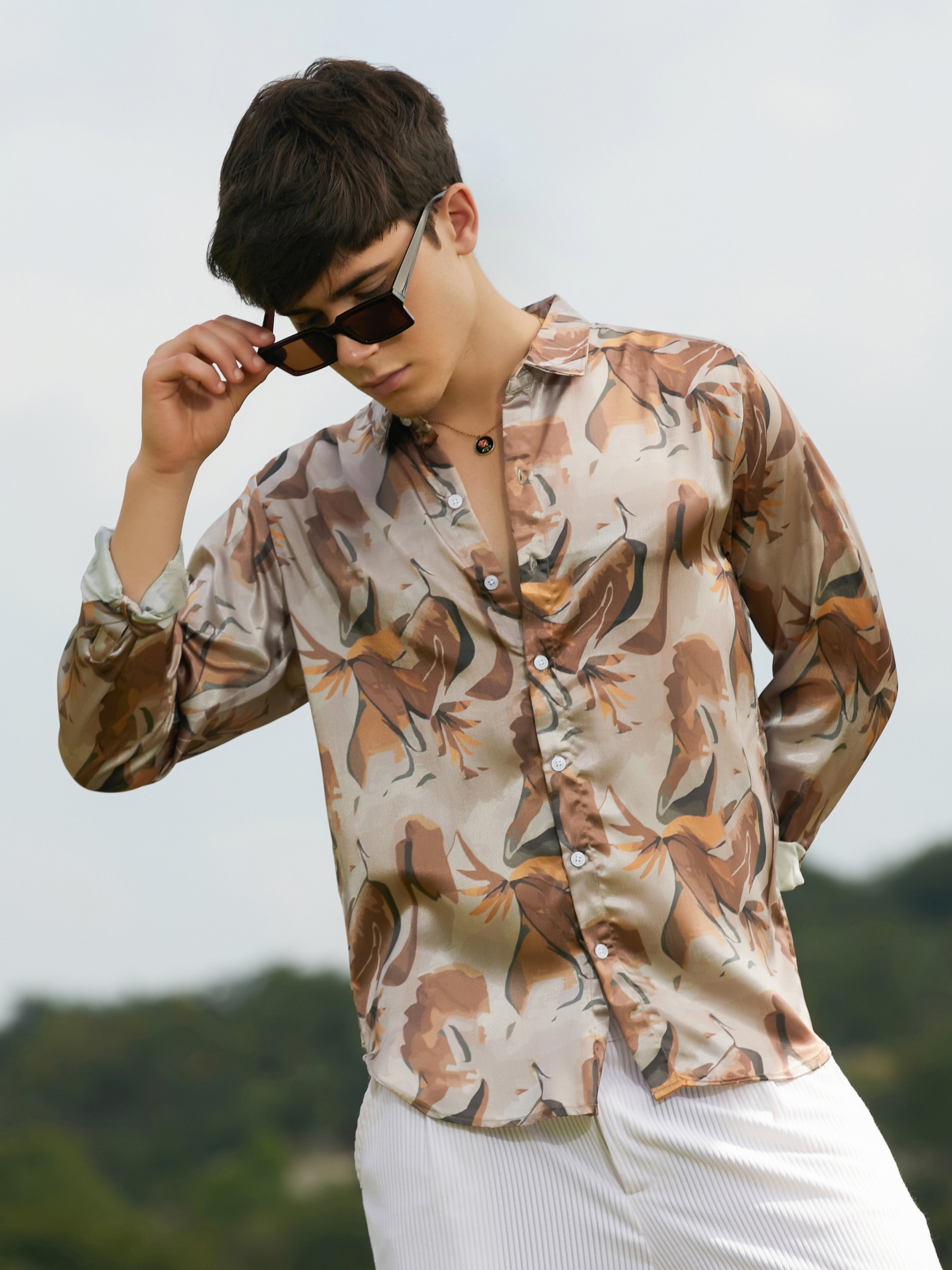 Men Brown Printed Regular Shirt