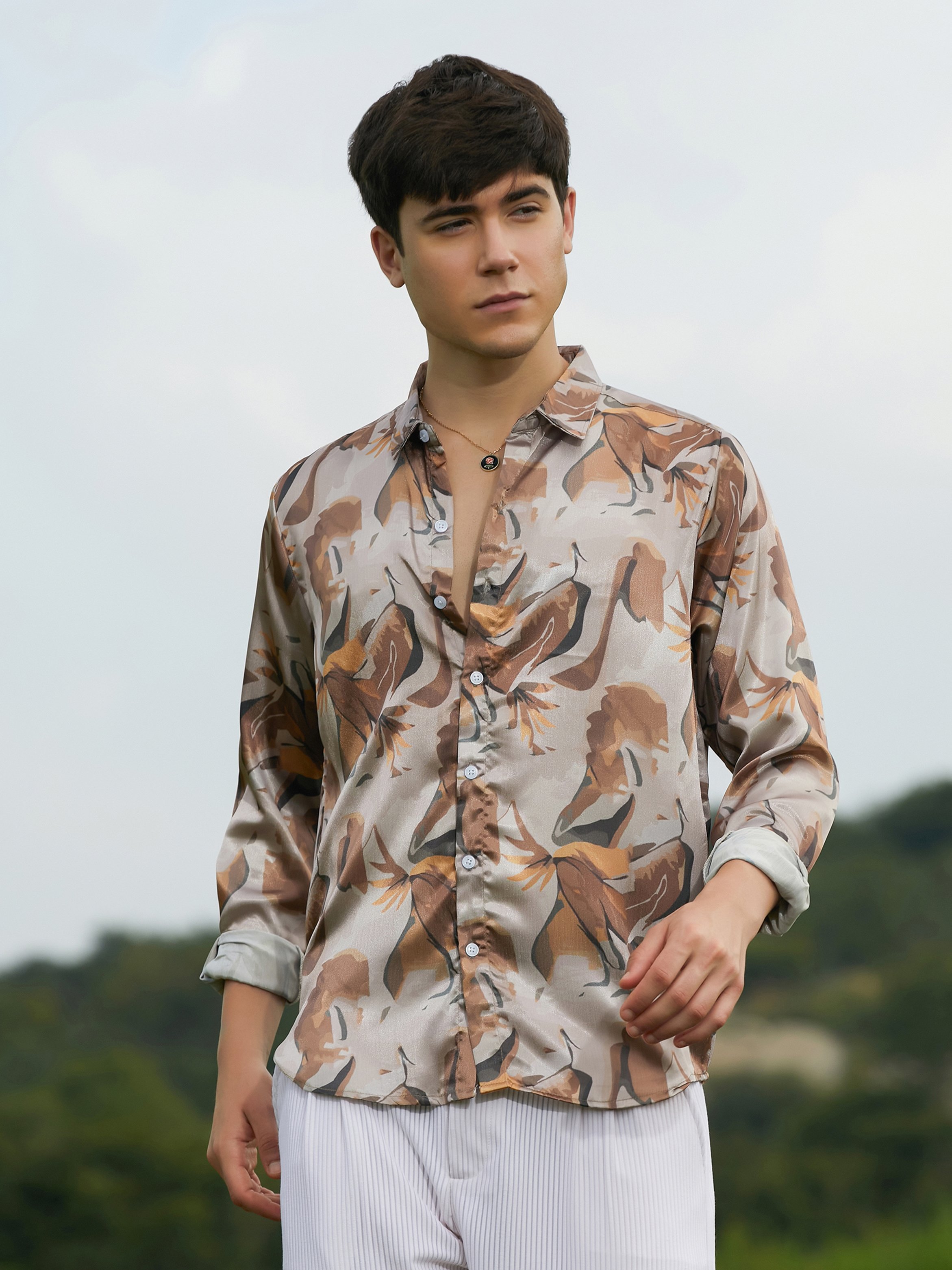 Men Brown Printed Regular Shirt