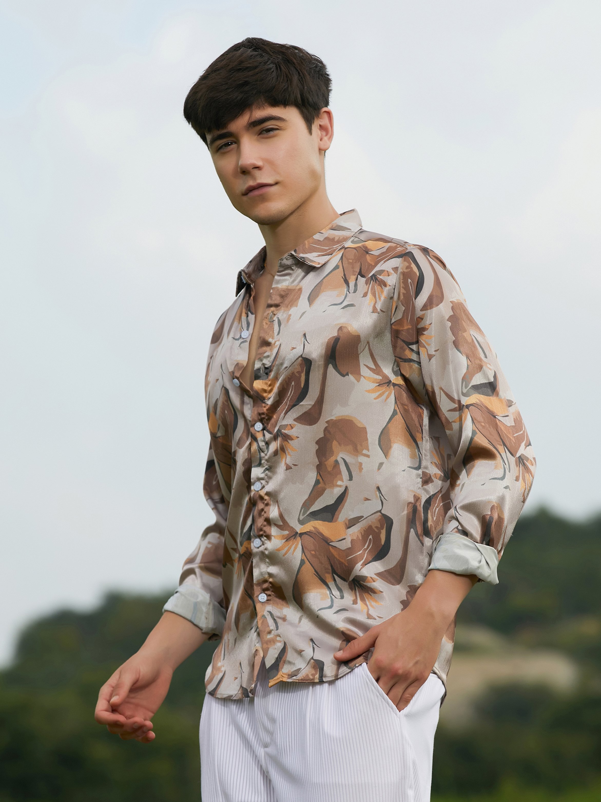 Men Brown Printed Regular Shirt
