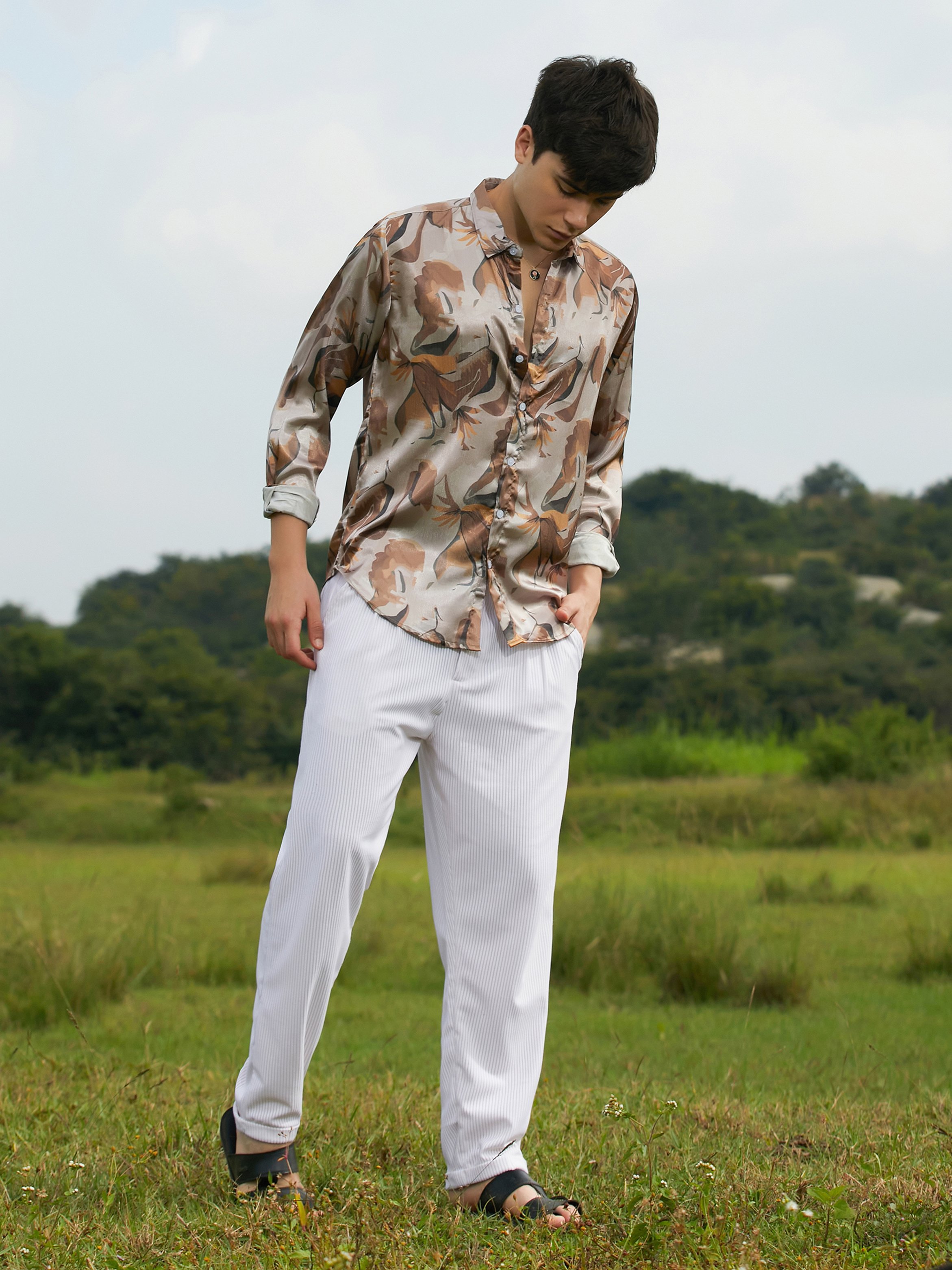 Men Brown Printed Regular Shirt