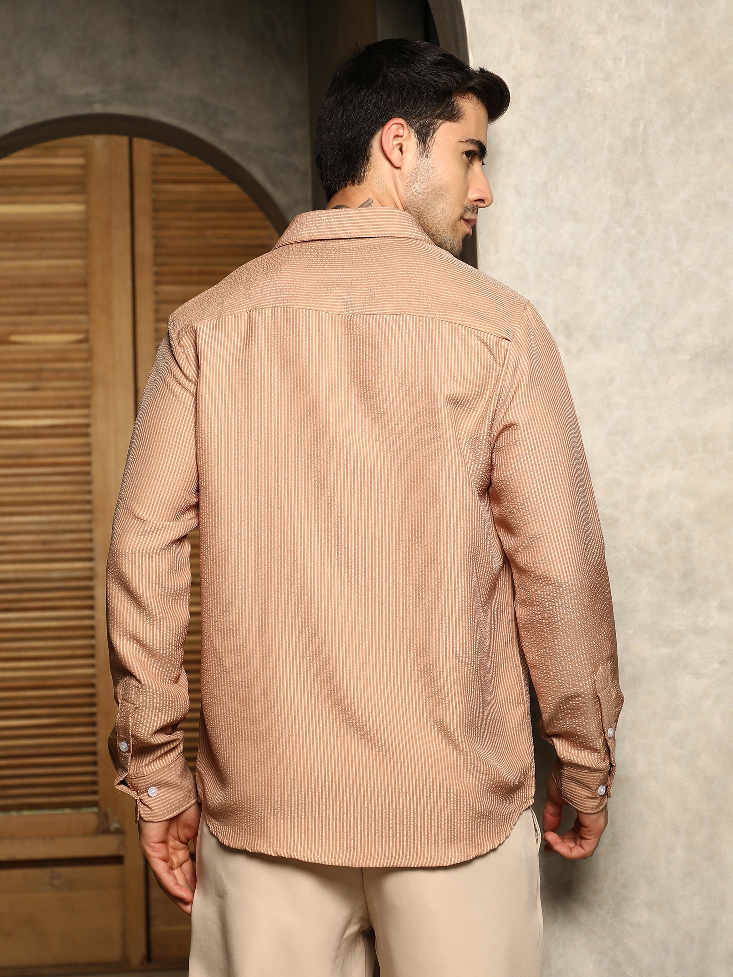 Men Brown Textured Regular Shirt