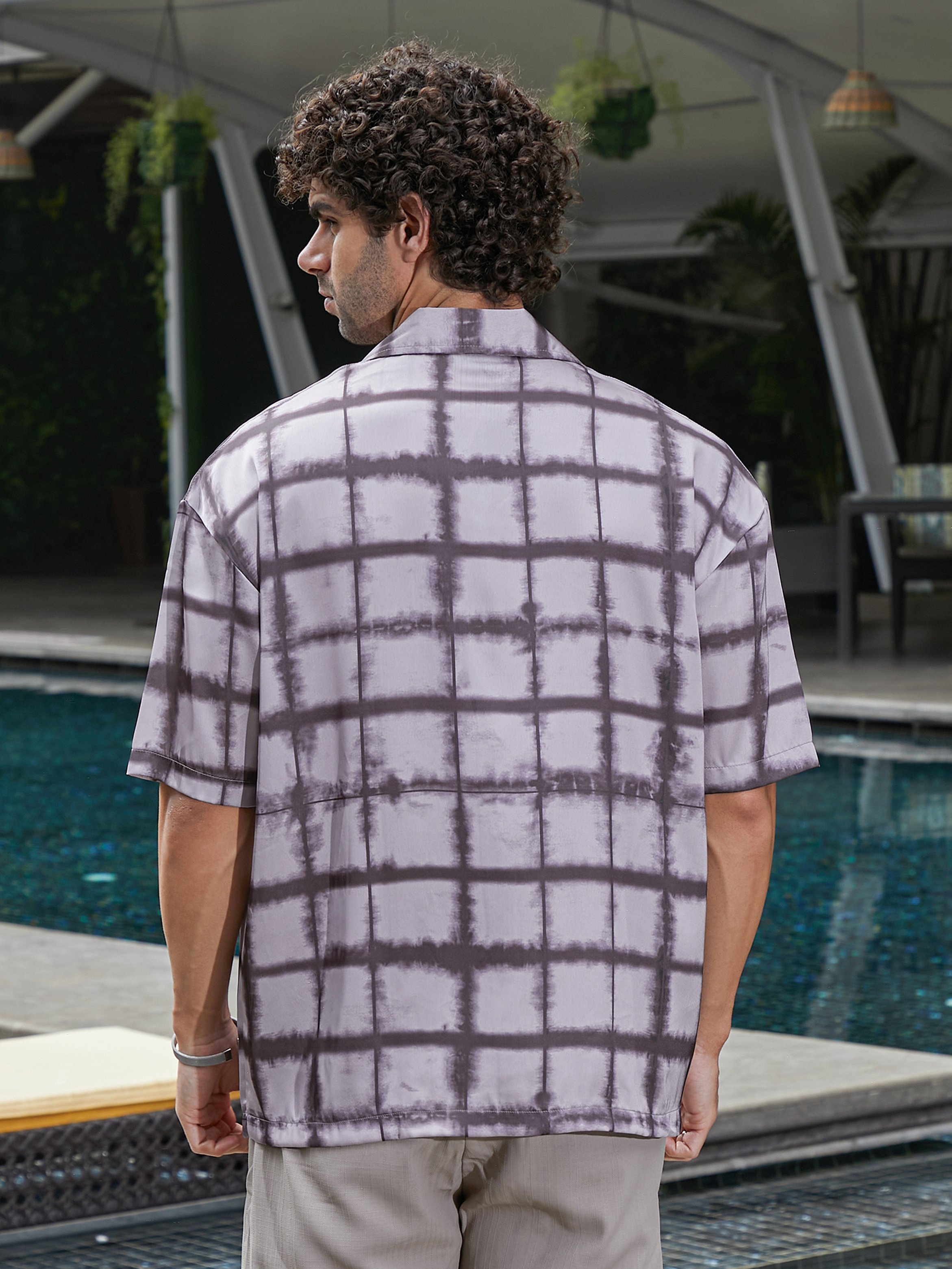 Men Charcoal Grey Satin Oversized Shirt