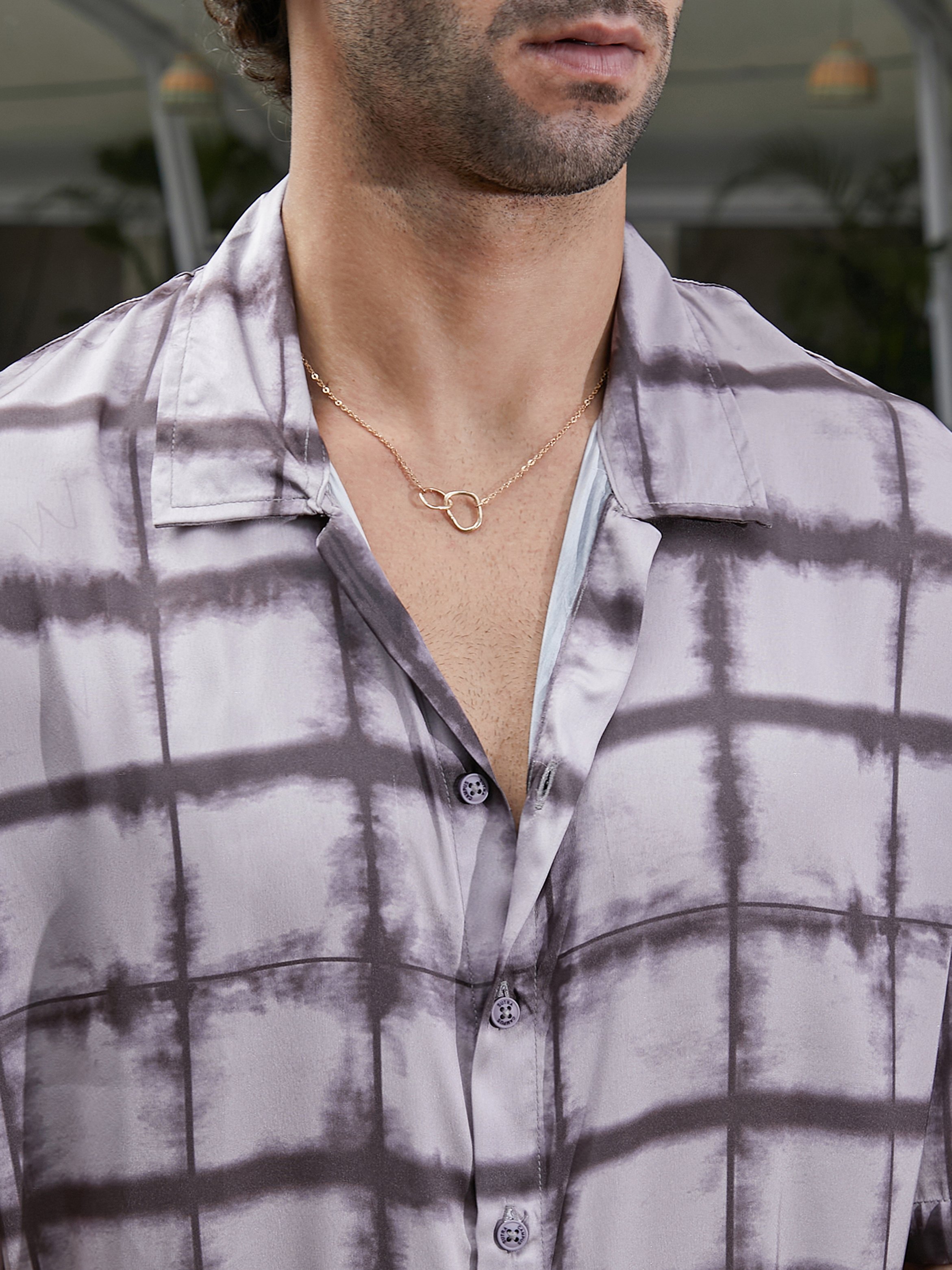 Men Charcoal Grey Satin Oversized Shirt