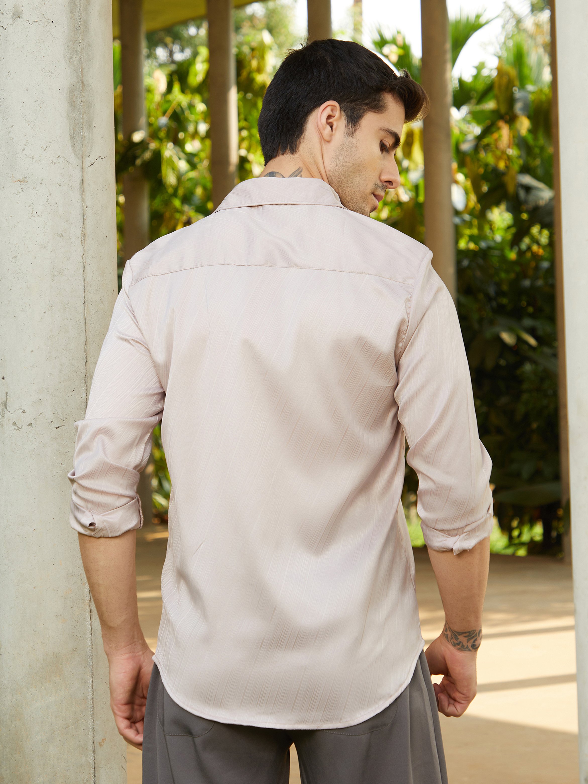Men Beige Textured Buttoned Shirt