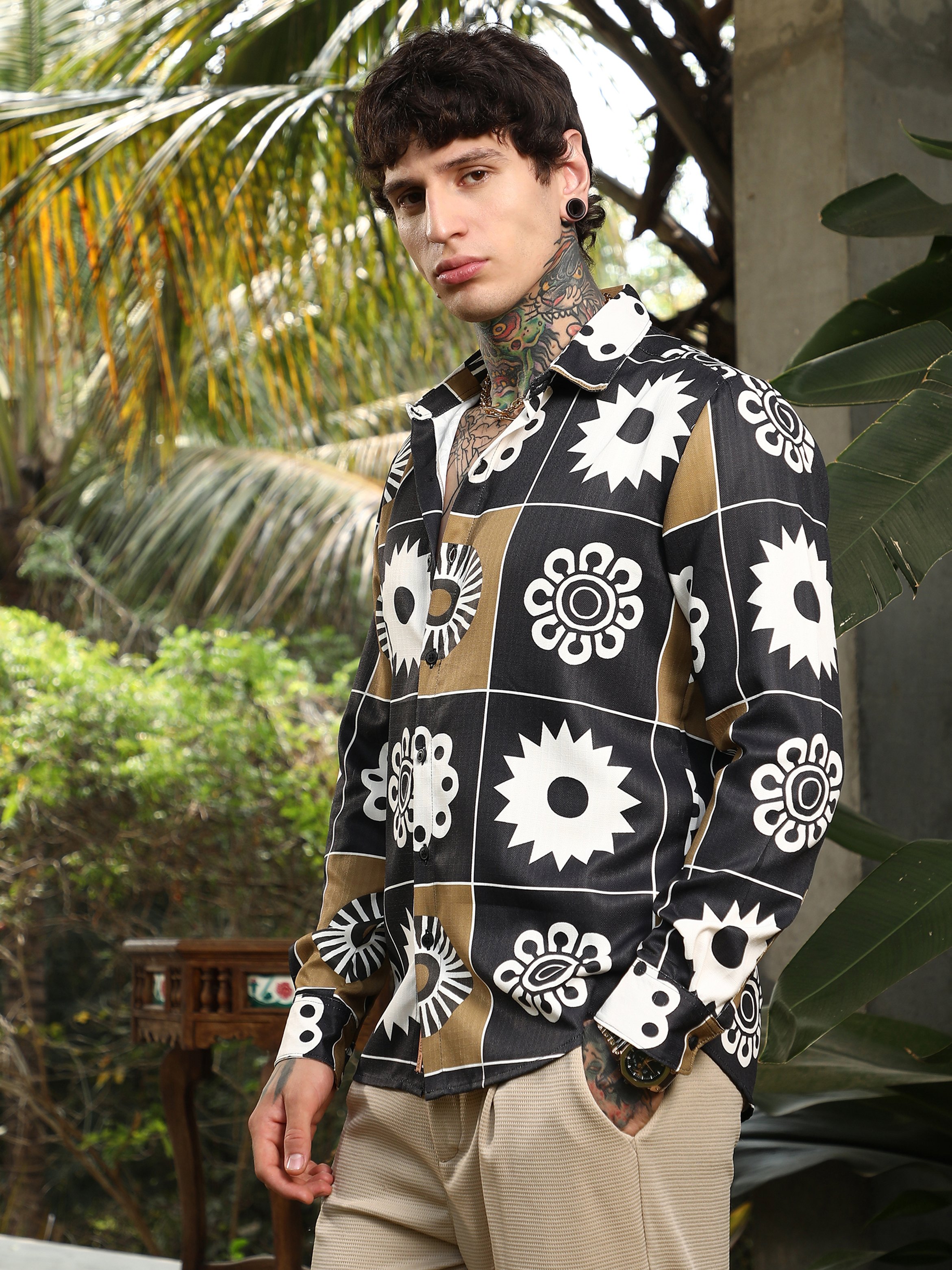Men Retro Floral Print Shirt