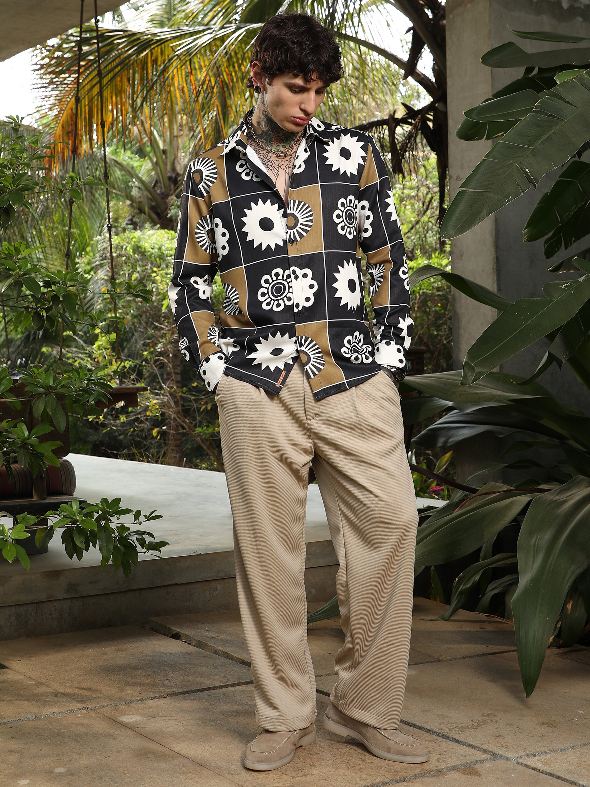 Men Retro Floral Print Shirt