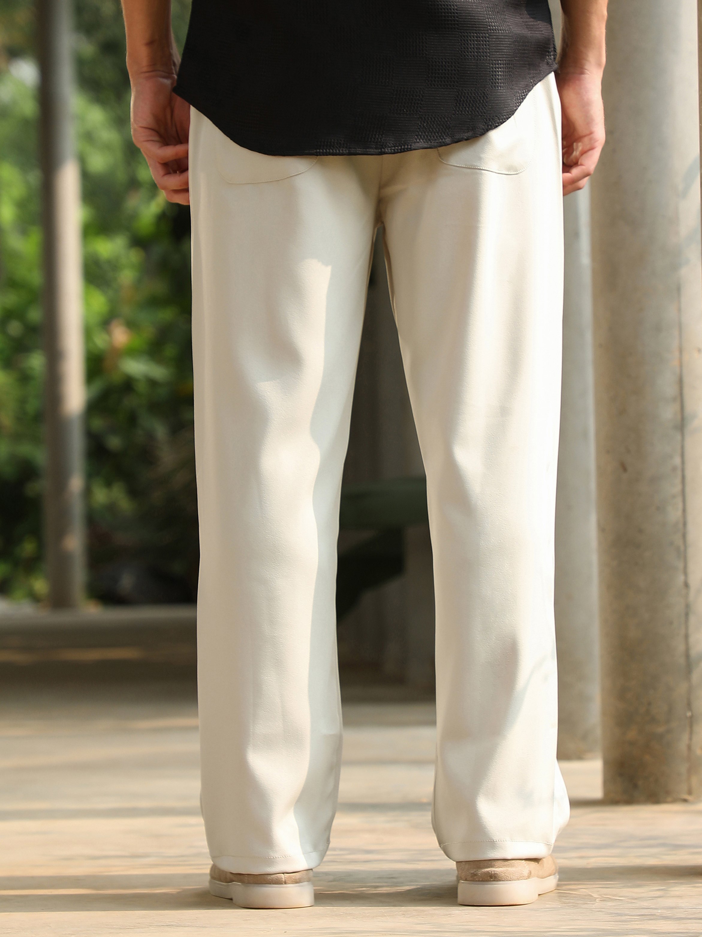 Men Light Pistachio Straight Pleat Trousers