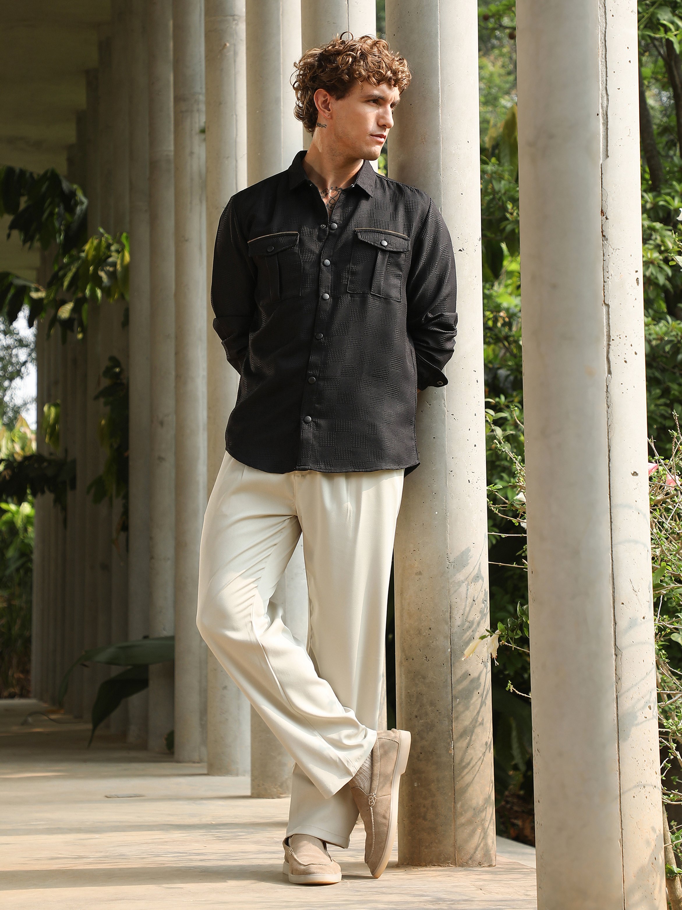 Men Light Pistachio Straight Pleat Trousers