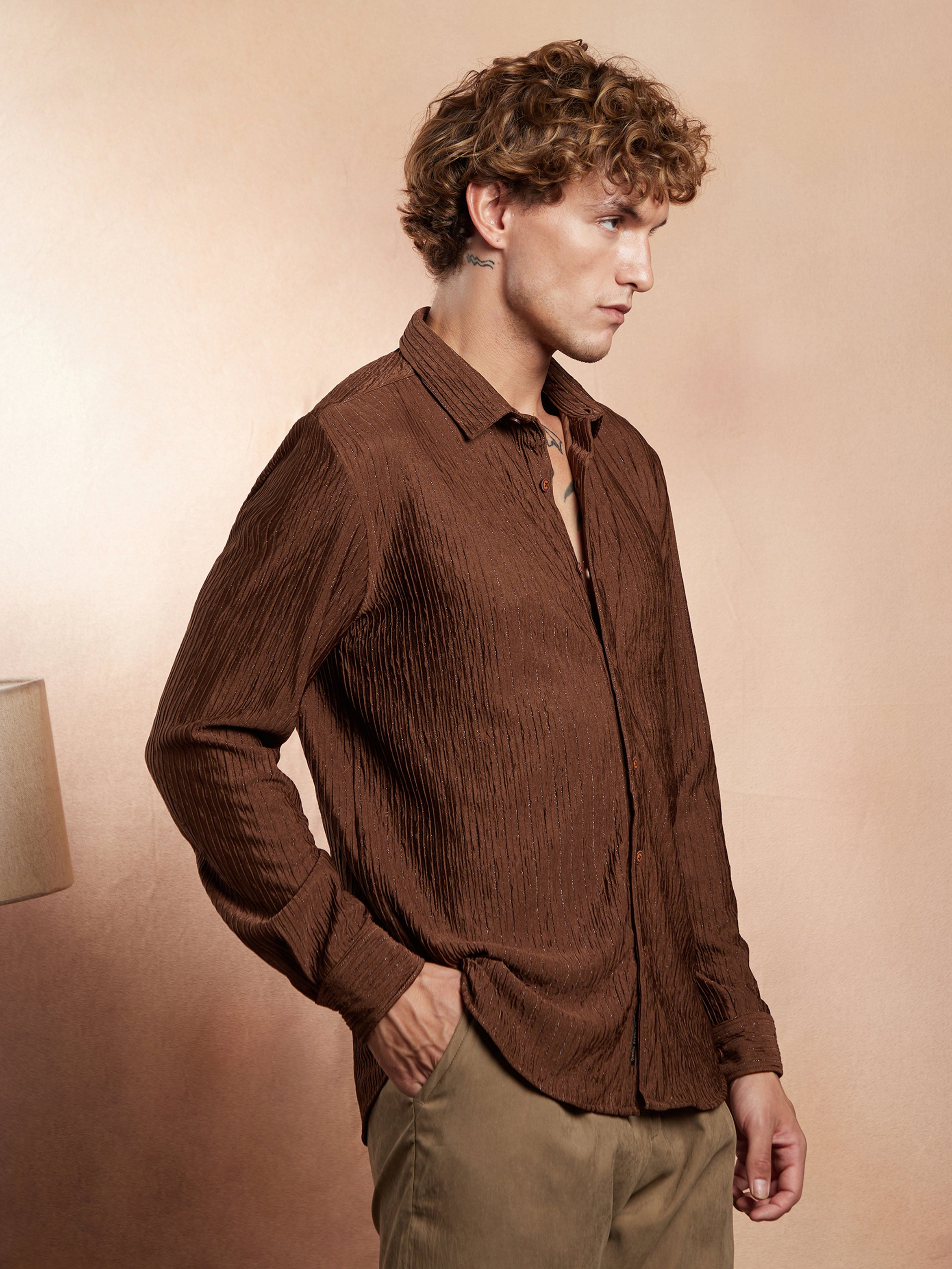 Men Brown Textured Shirt
