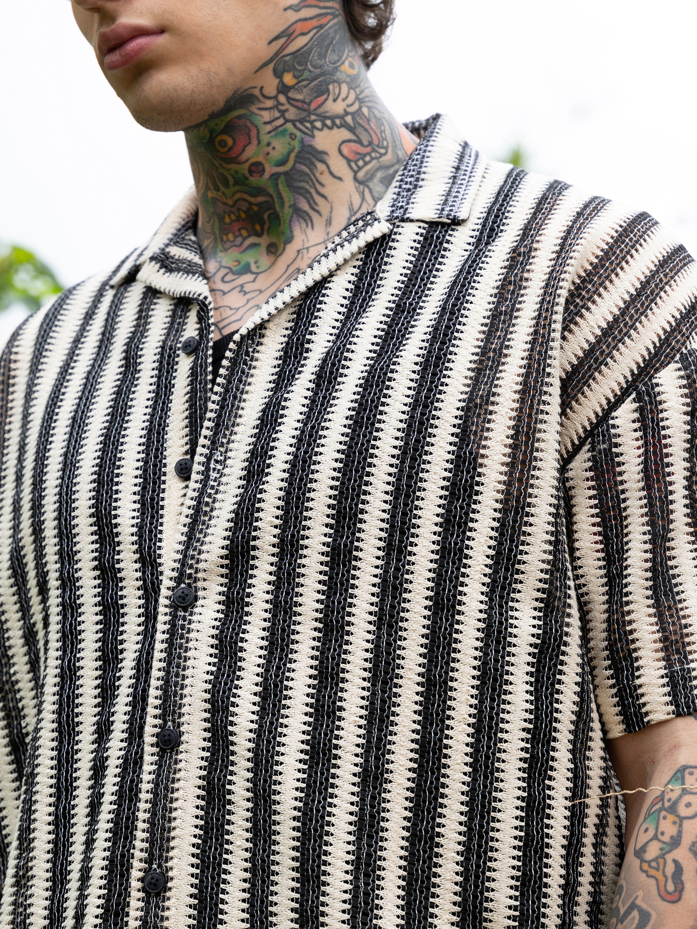 Men Striped Crochet Oversized Shirt
