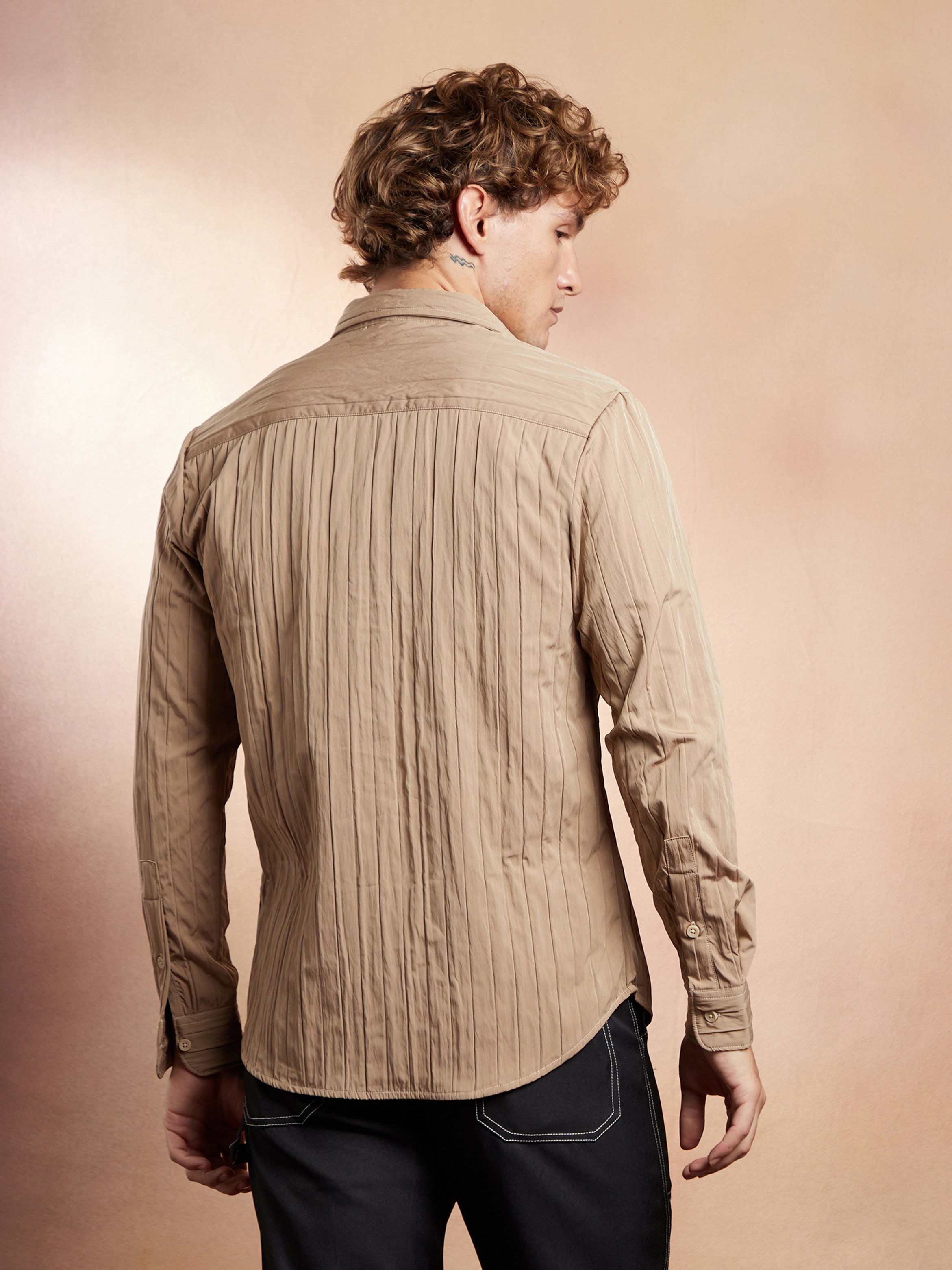 Men Beige Textured Regular Shirt