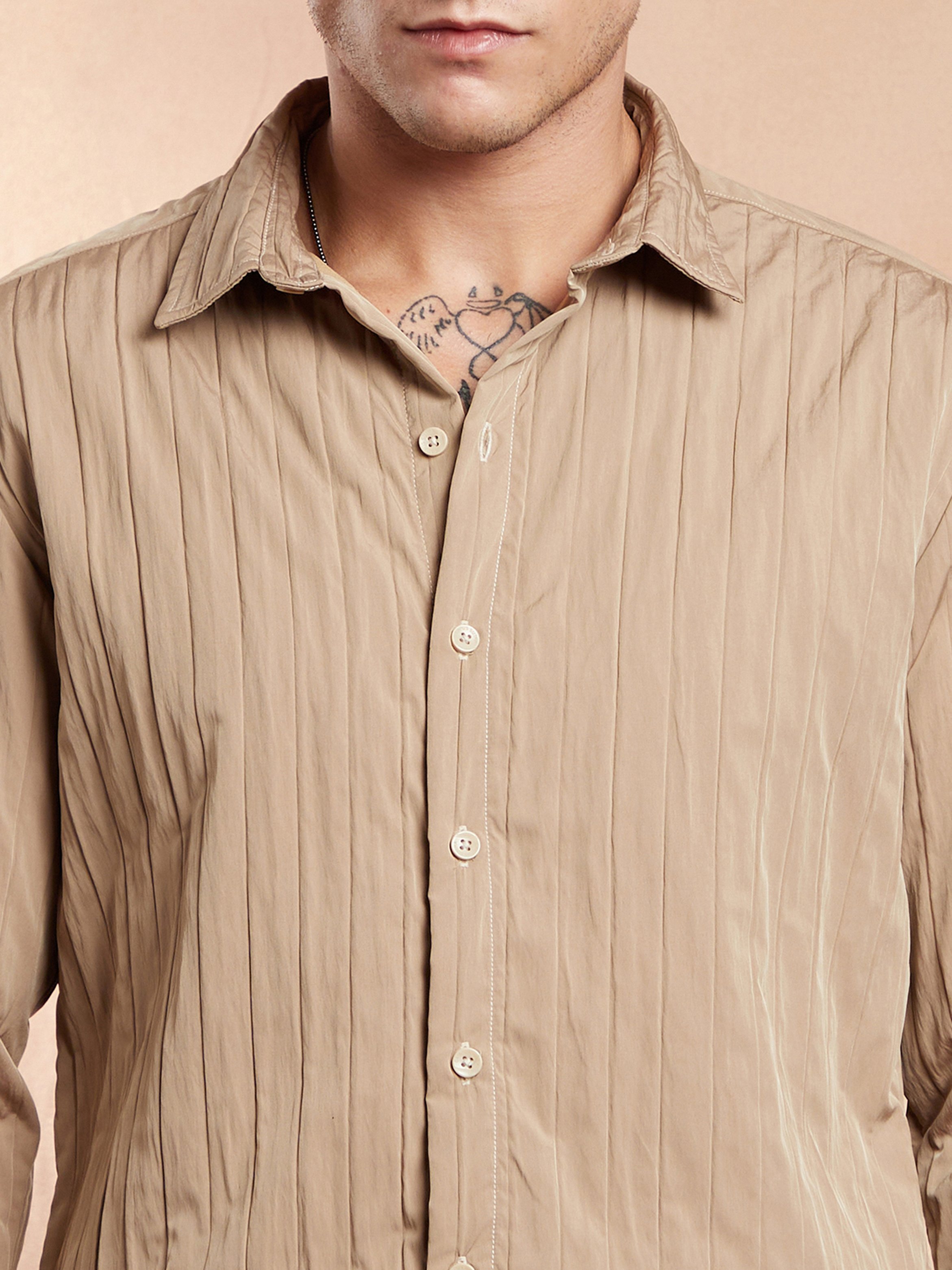 Men Beige Textured Regular Shirt