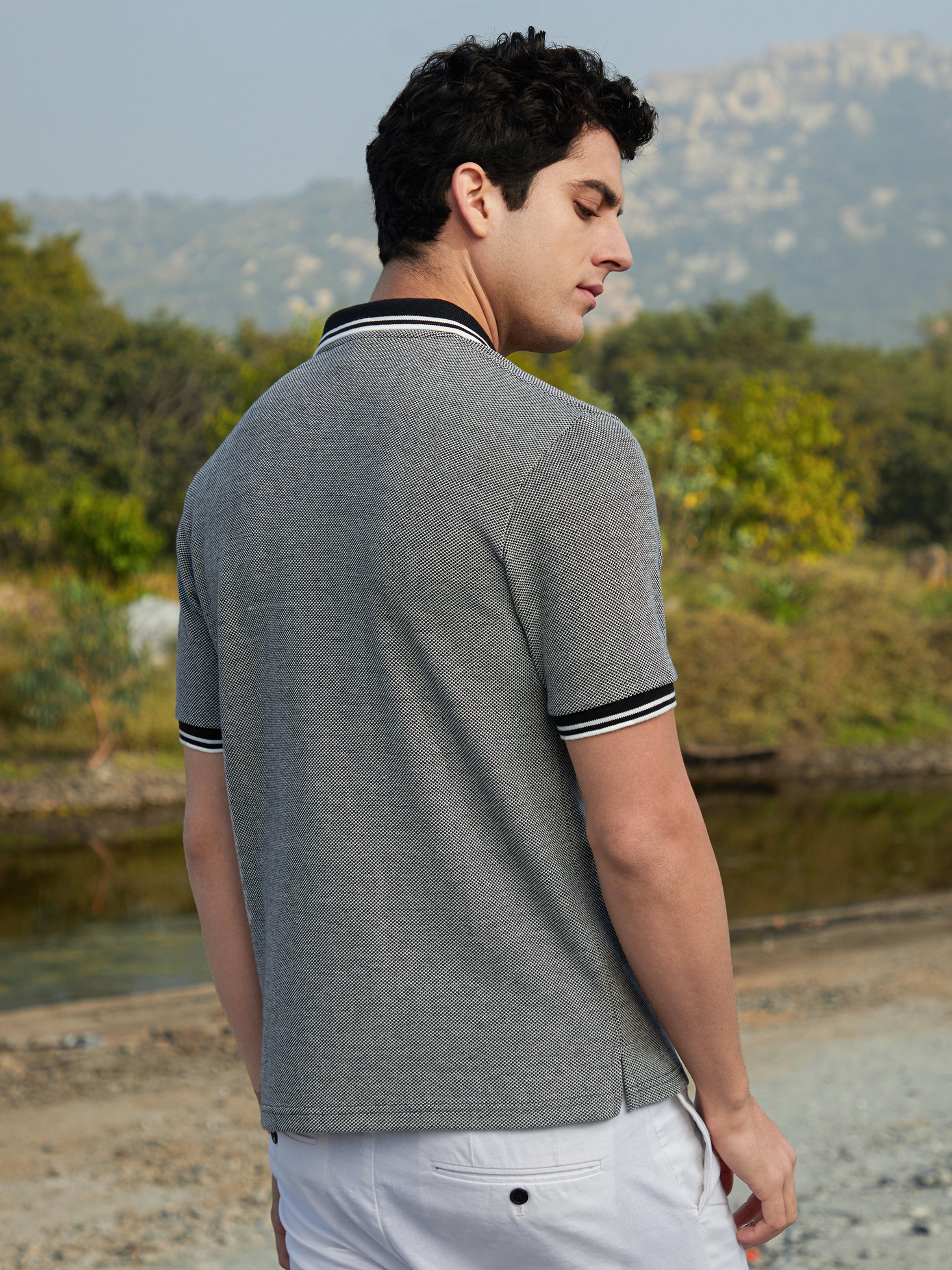 Men Textured Knit Polo T-Shirt