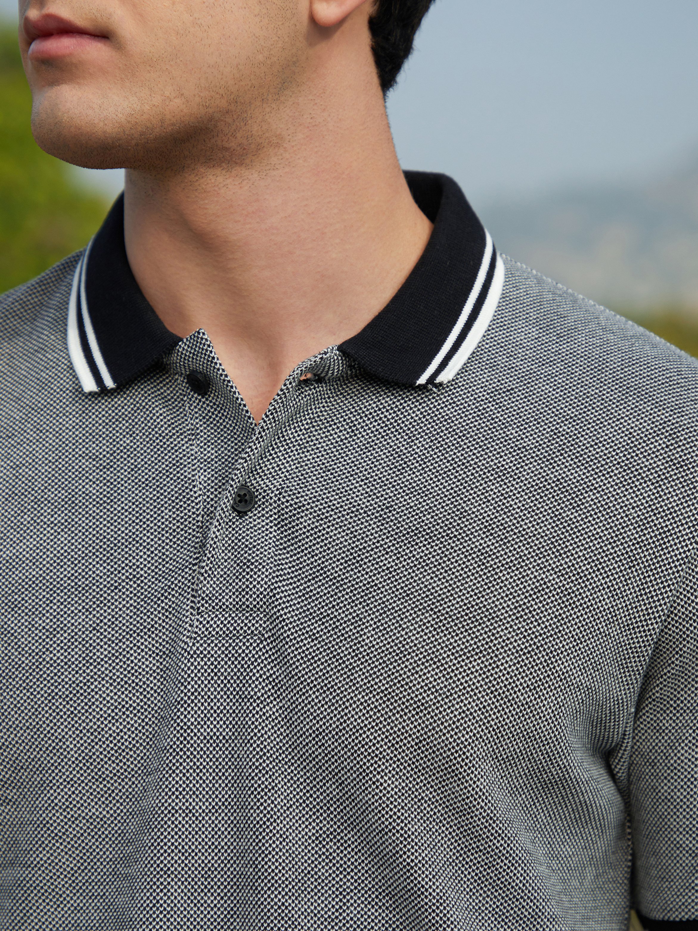 Men Textured Knit Polo T-Shirt