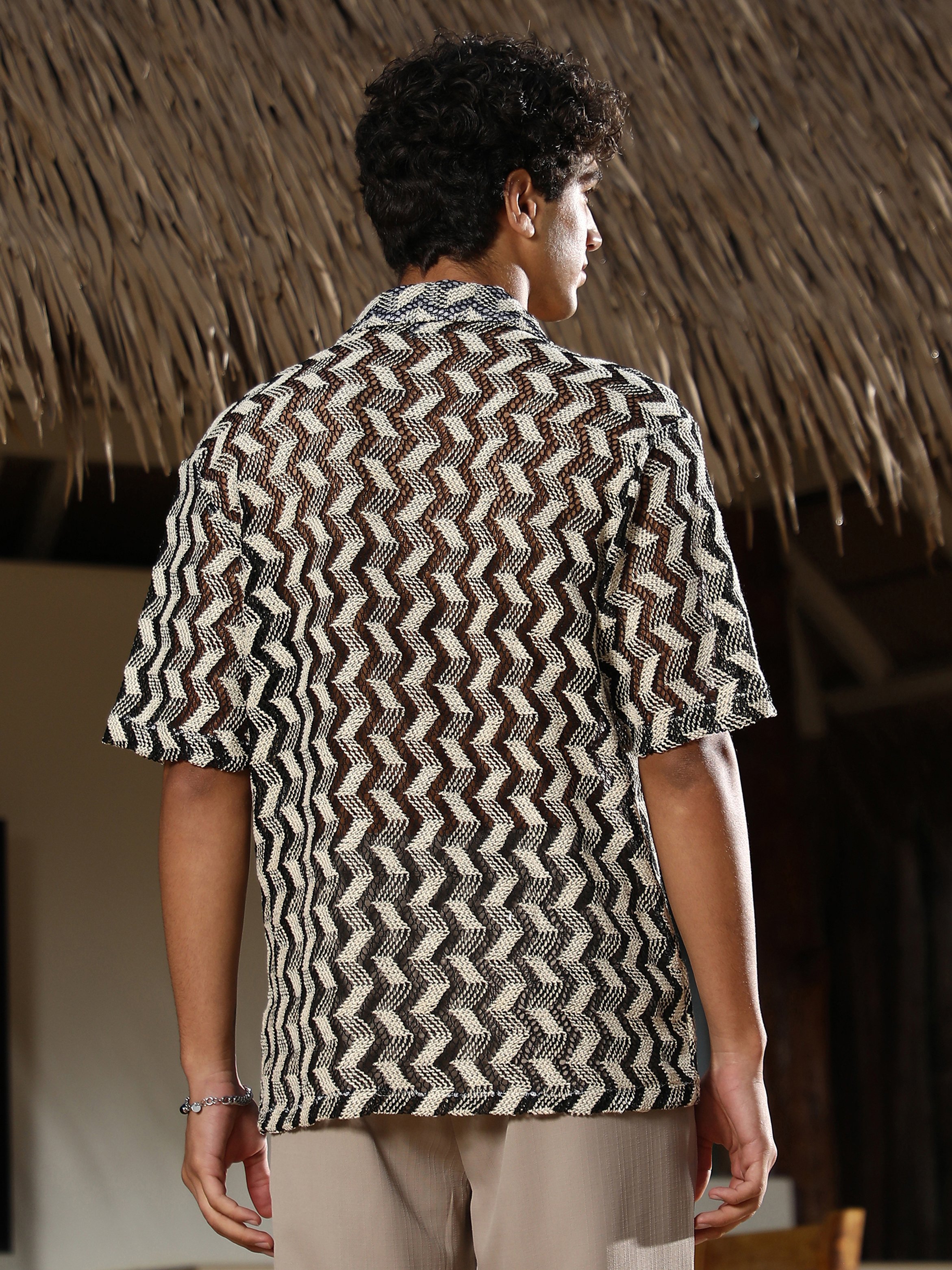 Men Stripe Crochet Oversized Shirt