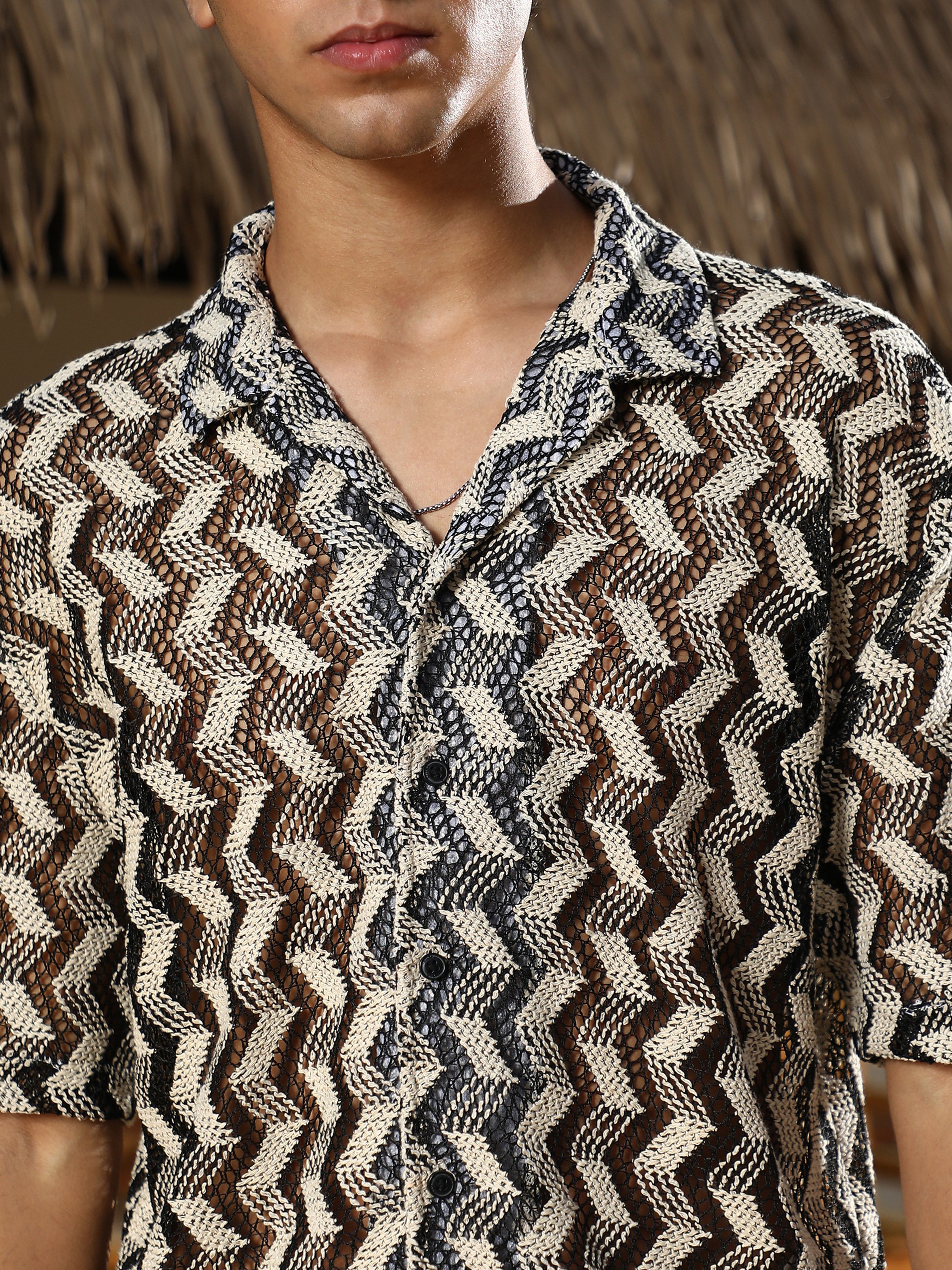 Men Stripe Crochet Oversized Shirt