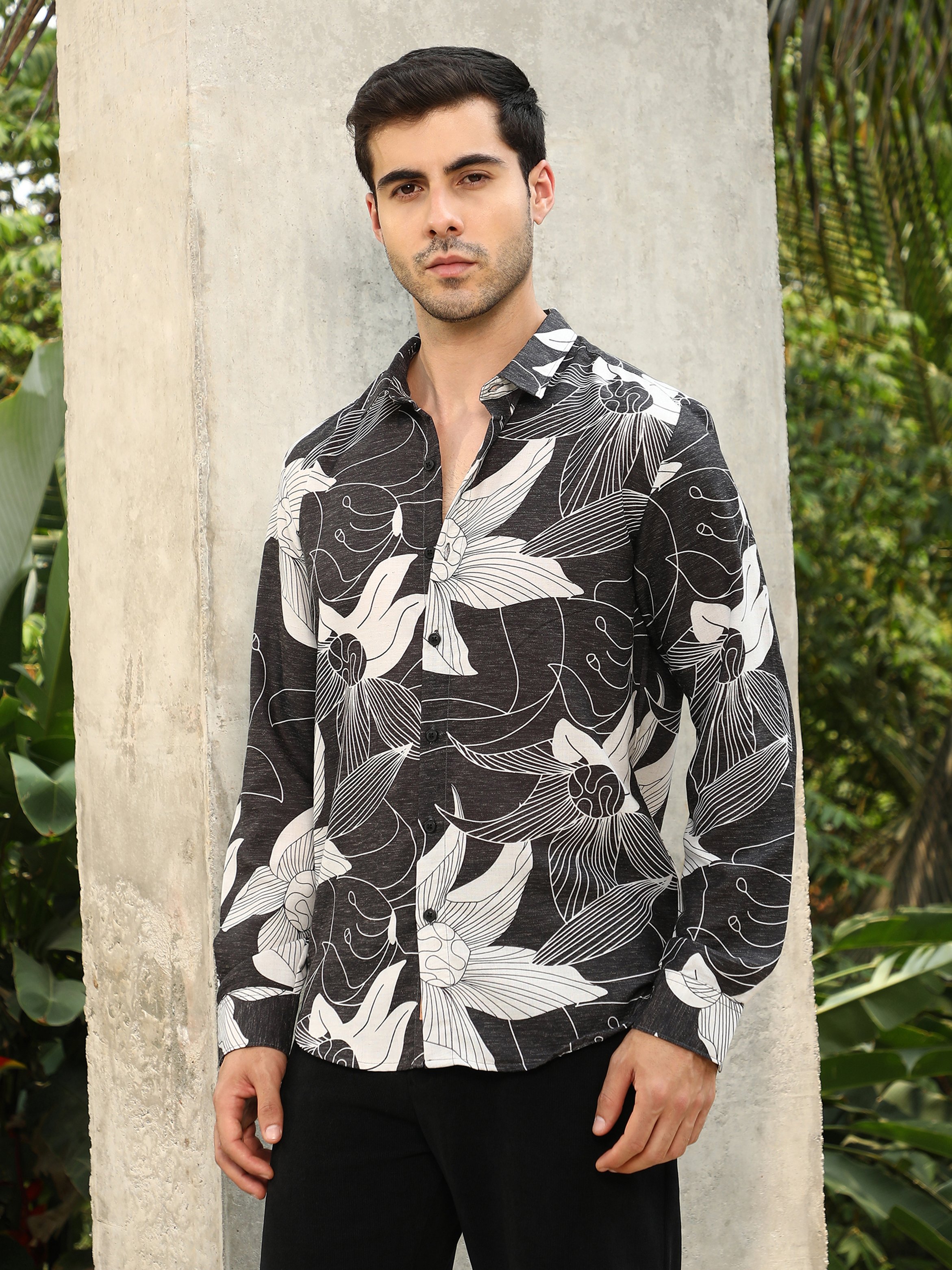 Men Charcoal Black Airy-Bloom Shirt