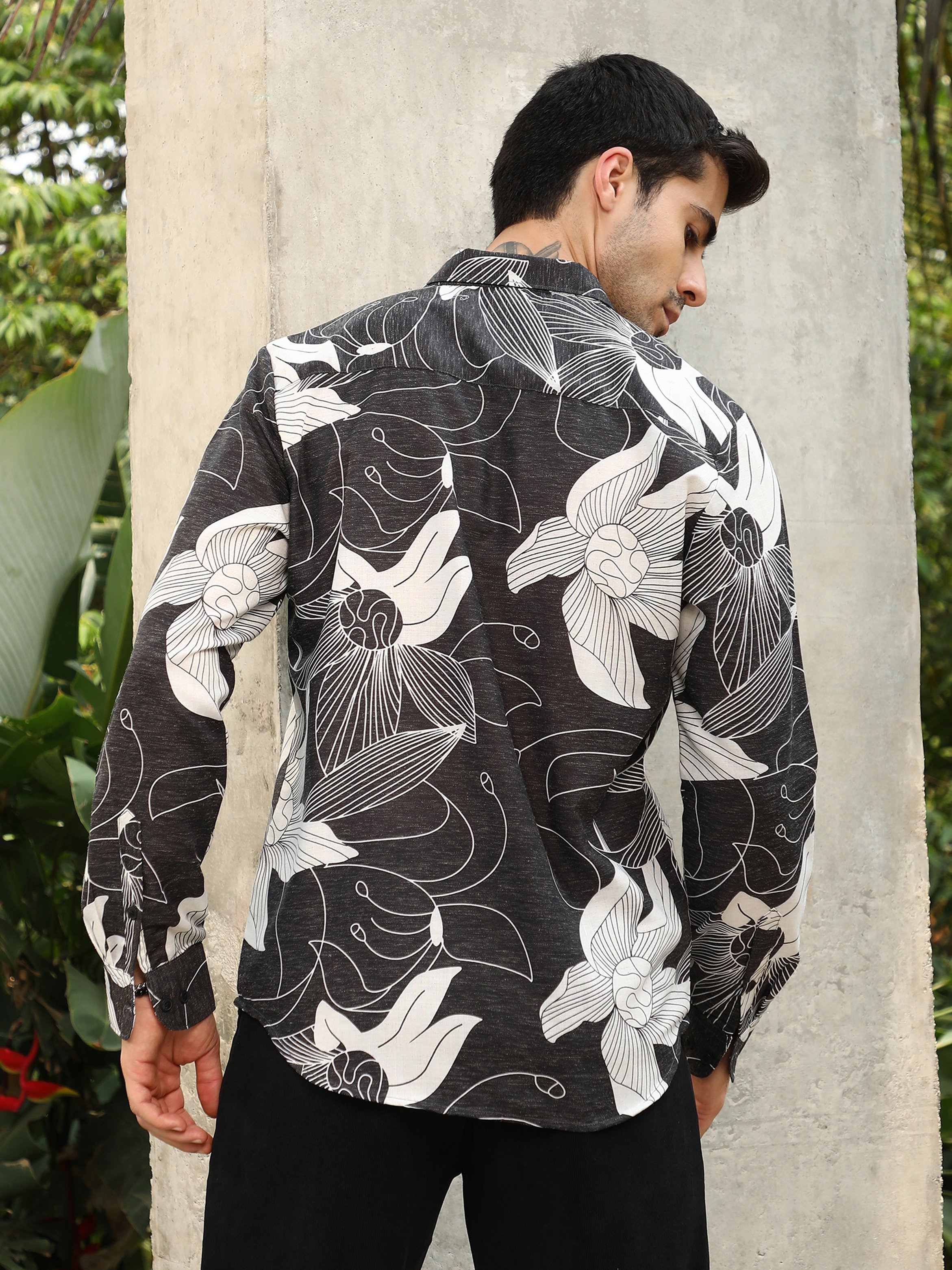 Men Charcoal Black Airy-Bloom Shirt