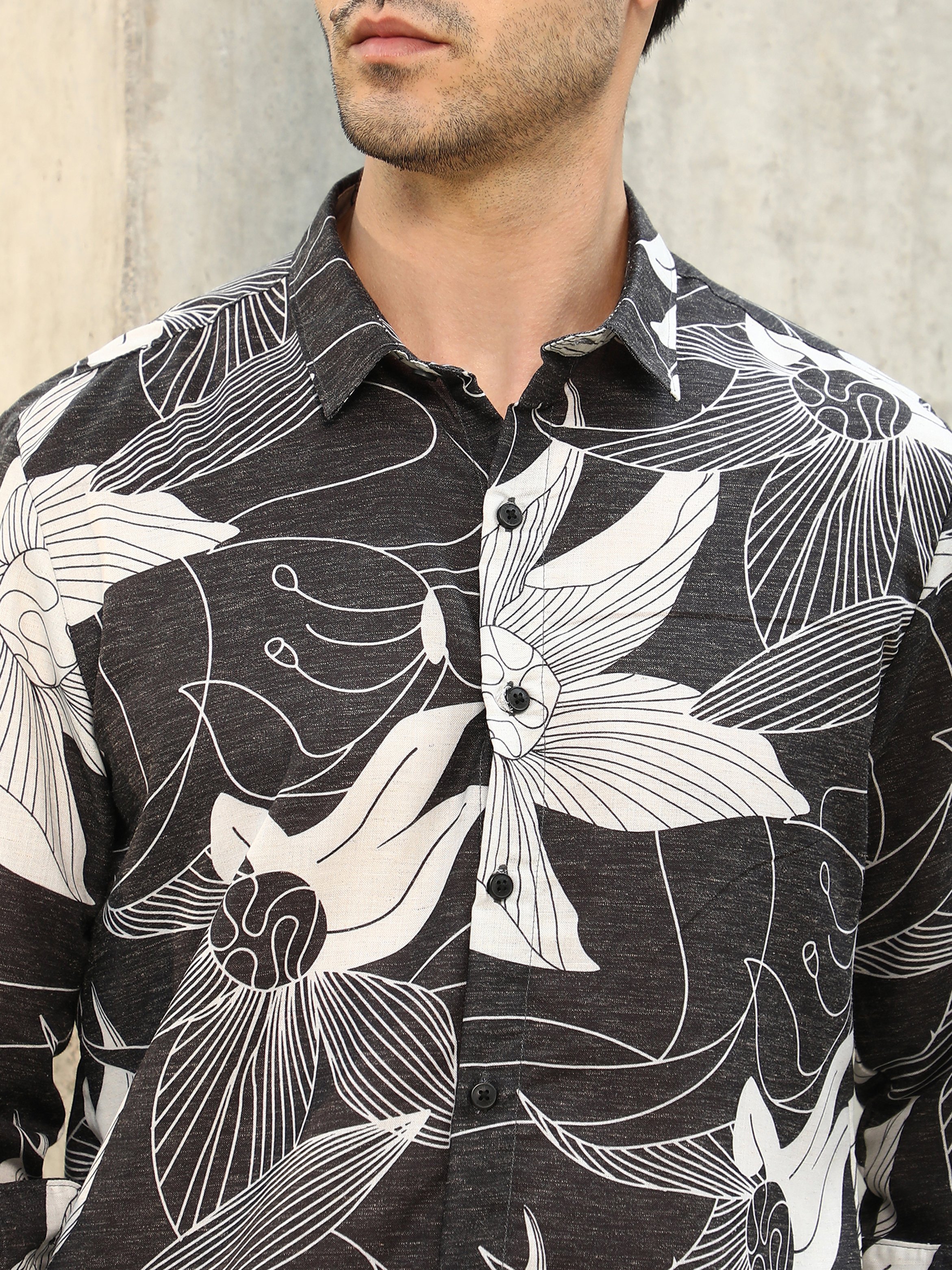 Men Charcoal Black Airy-Bloom Shirt