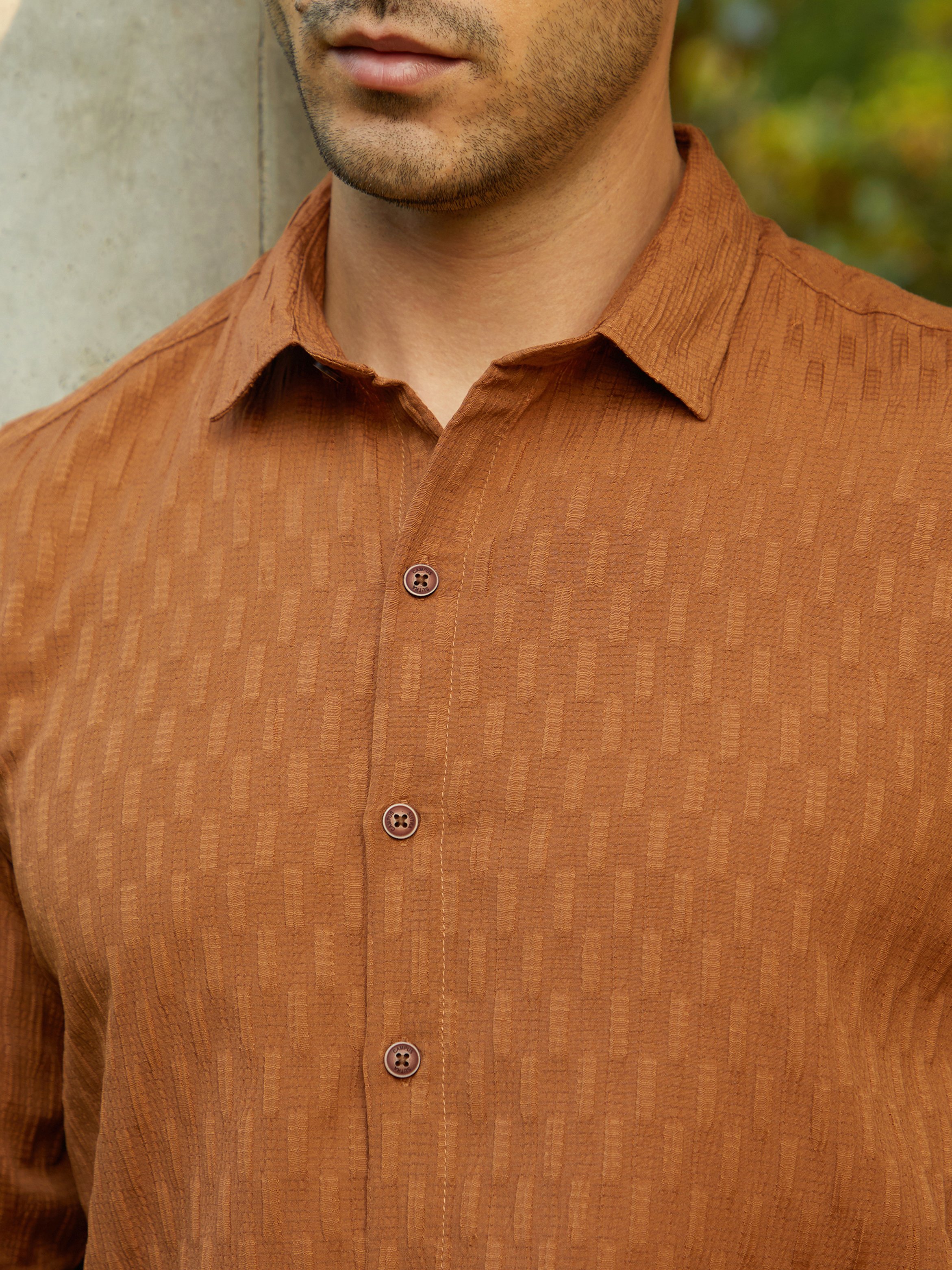 Men Brown Textured Regular Shirt