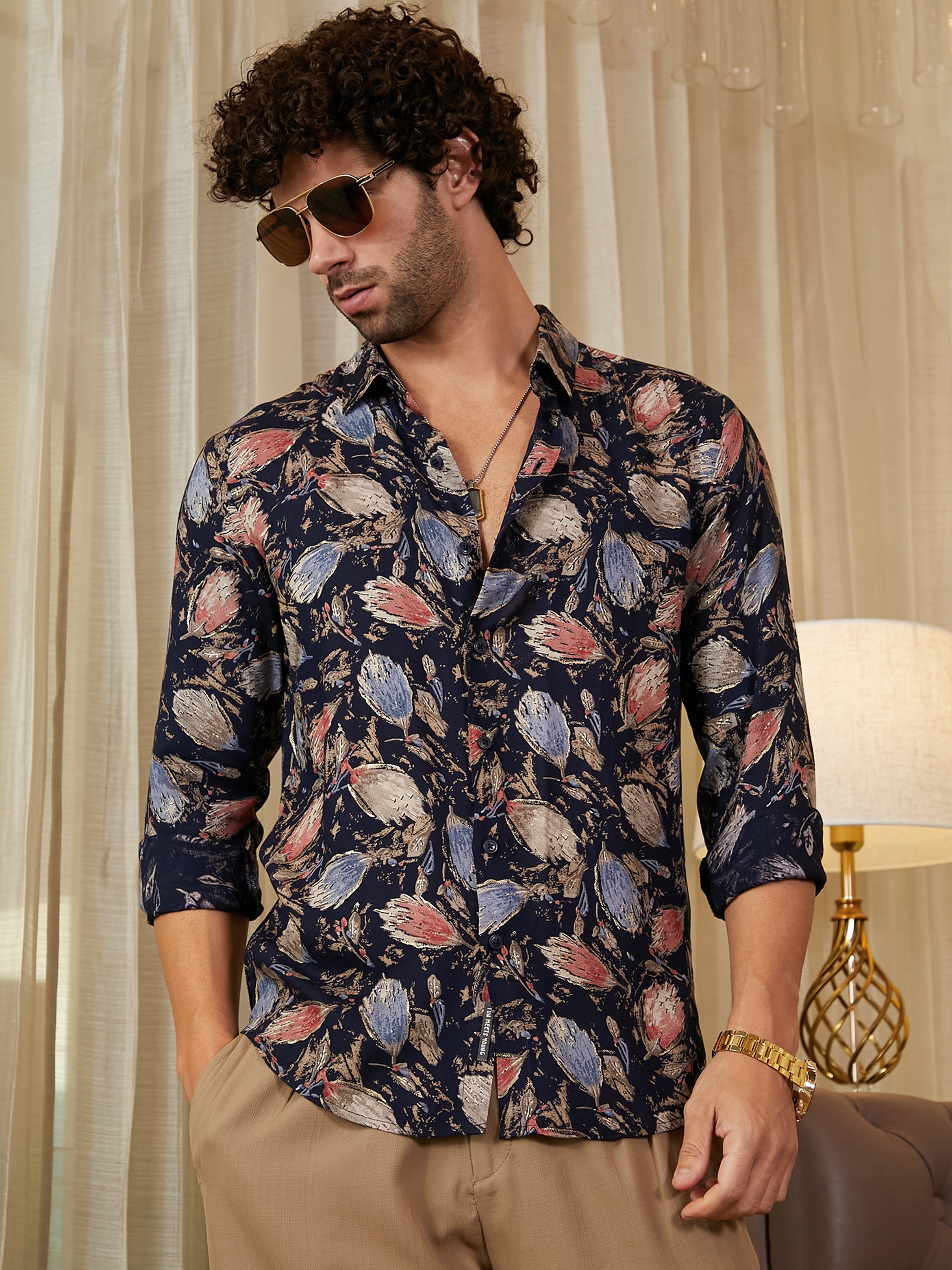 Men Onyx Black Bloom-Traces Shirt