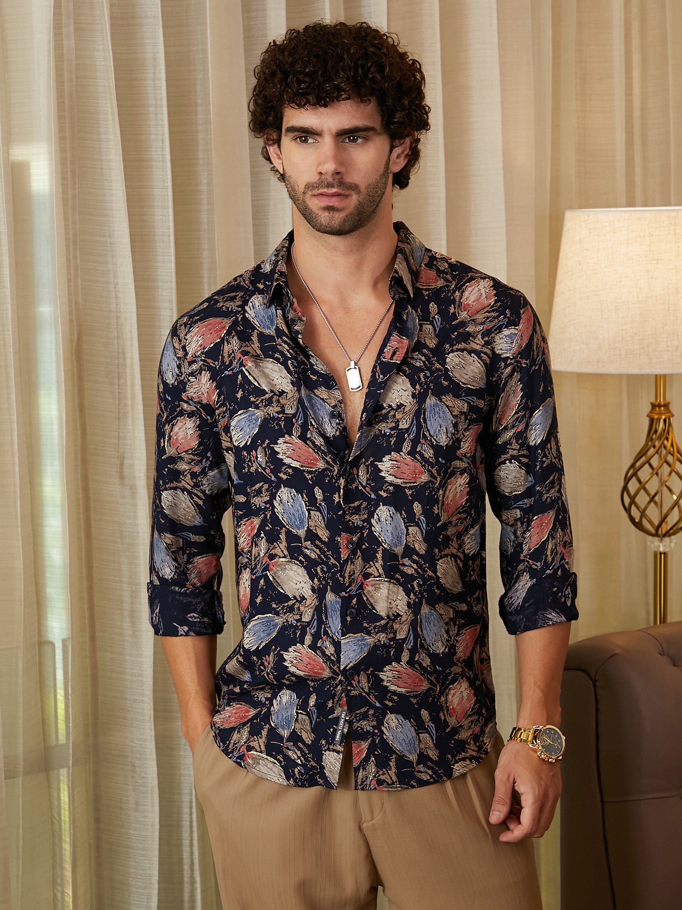 Men Onyx Black Bloom-Traces Shirt