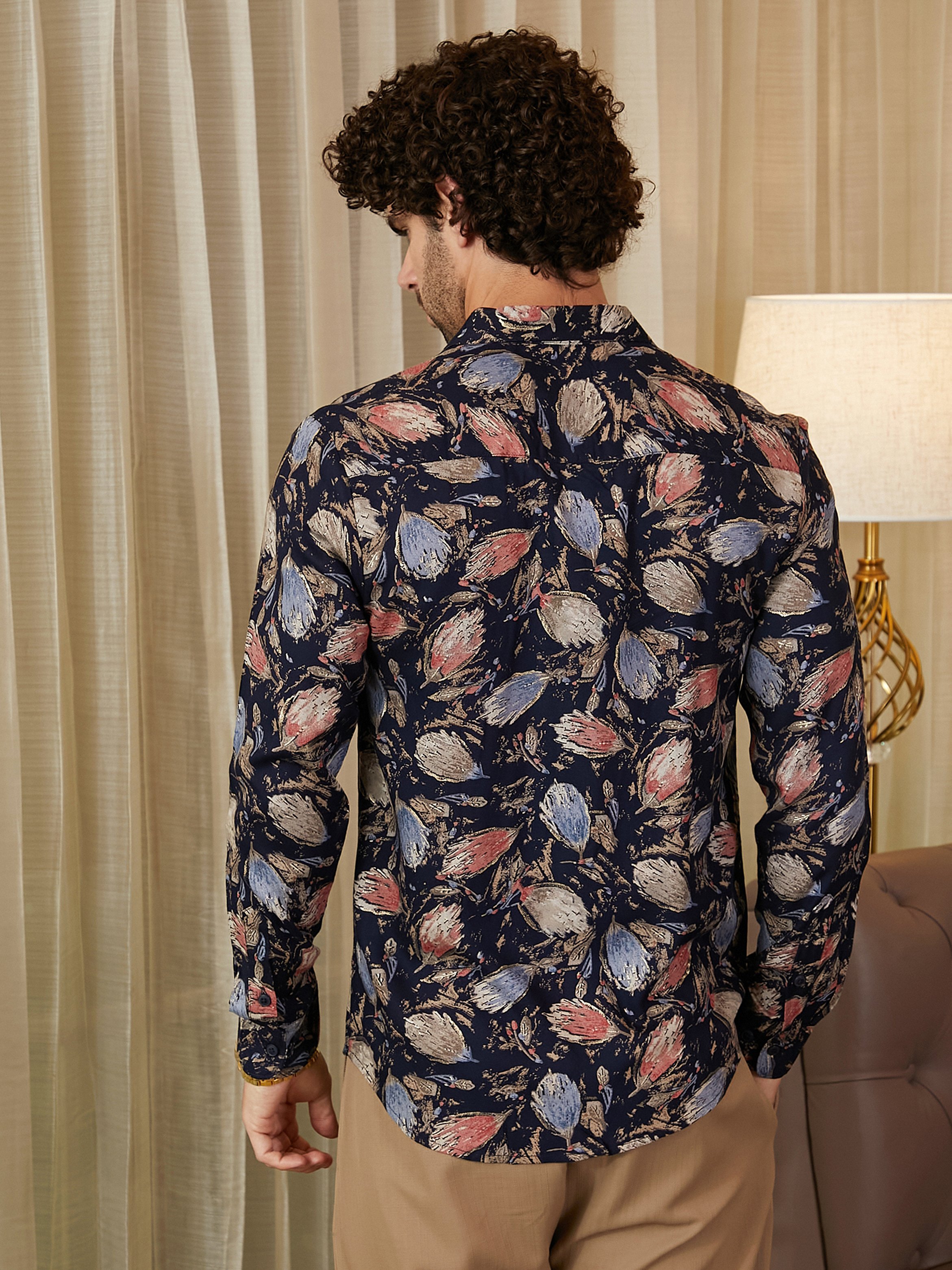 Men Onyx Black Bloom-Traces Shirt