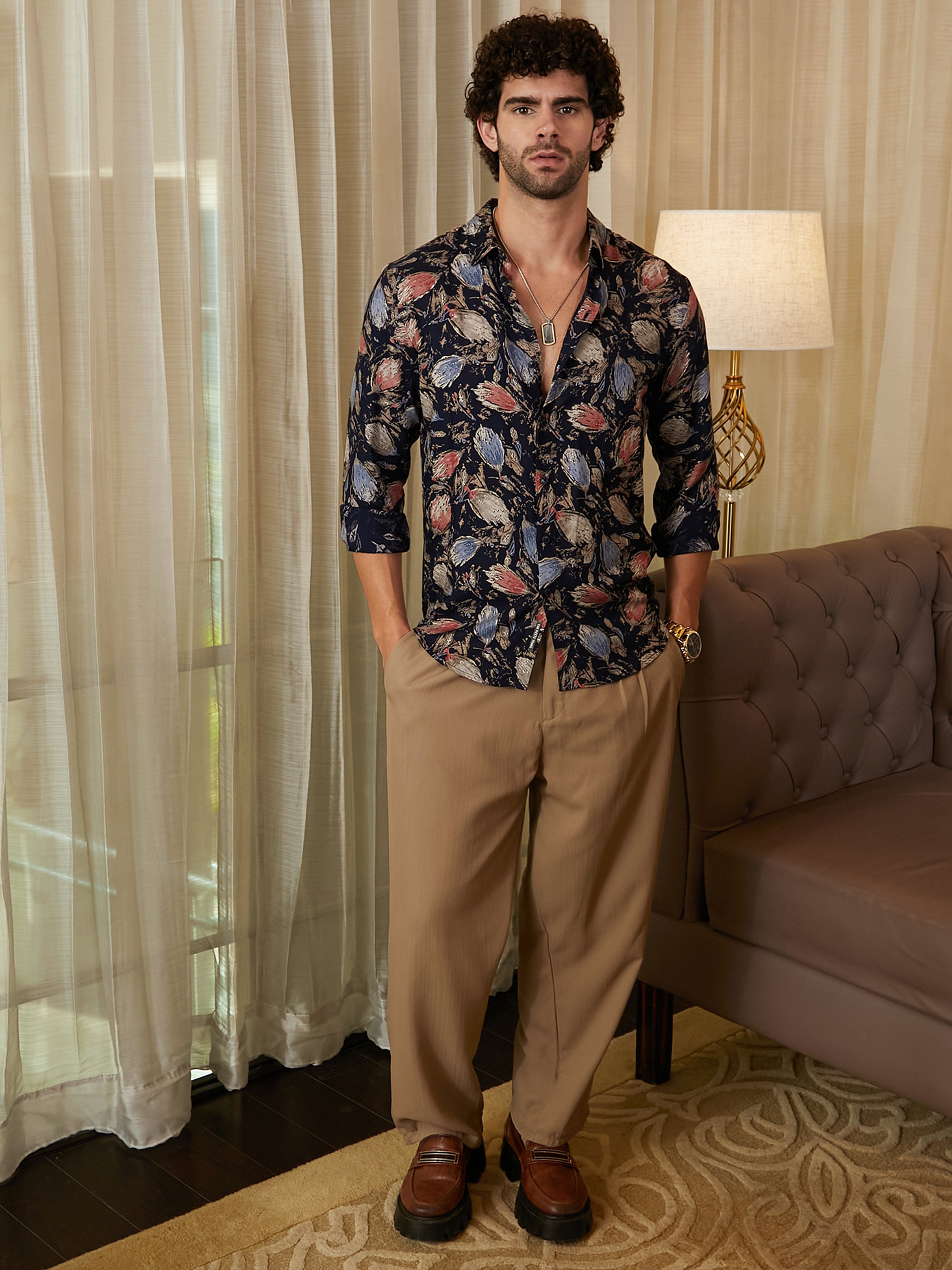 Men Onyx Black Bloom-Traces Shirt