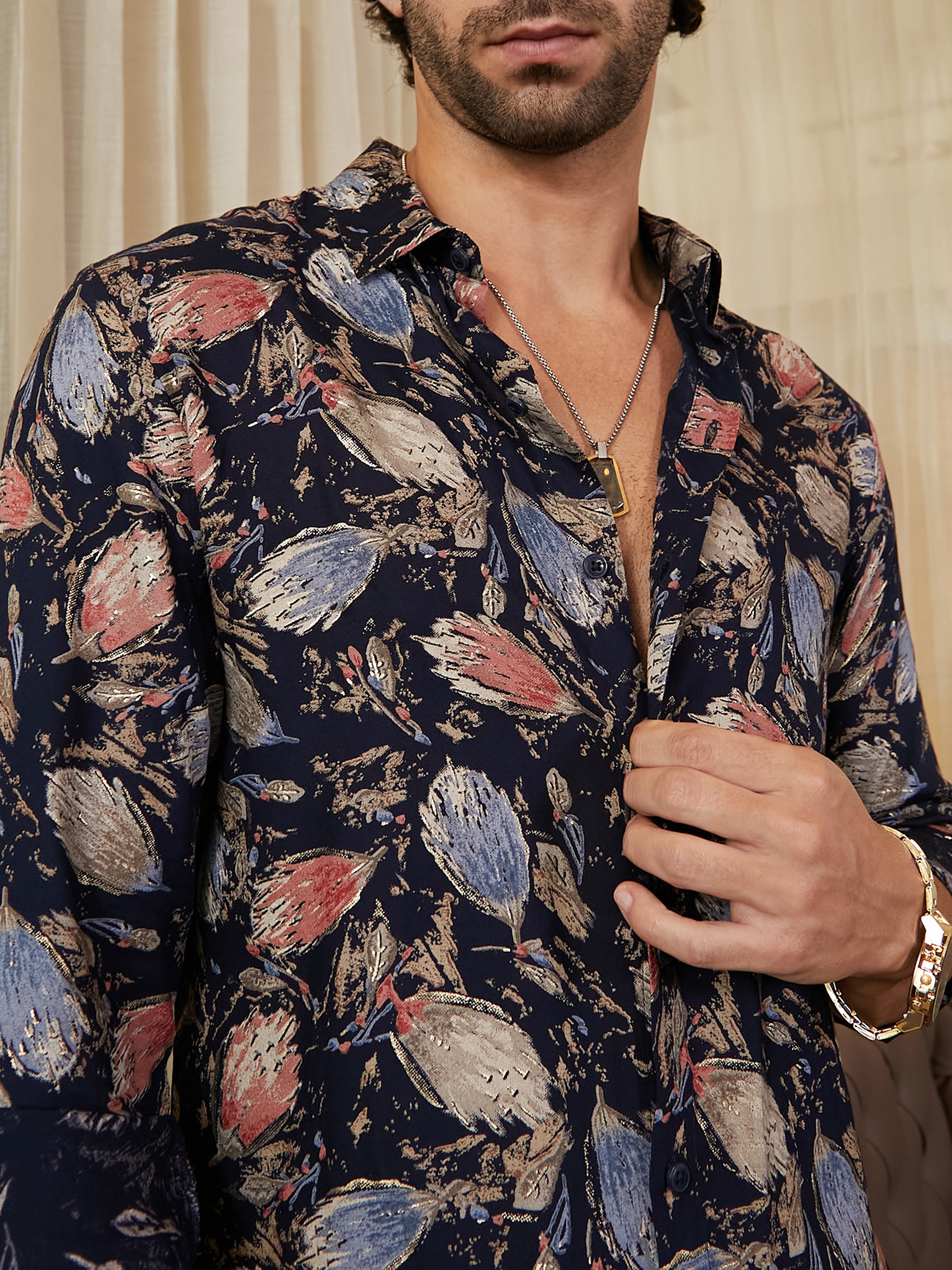 Men Onyx Black Bloom-Traces Shirt