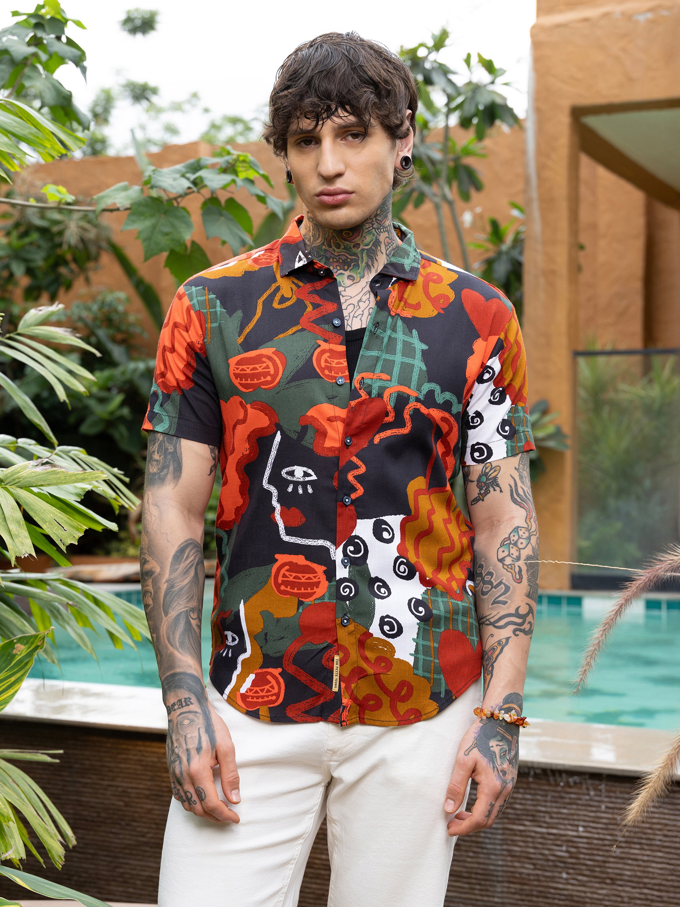 Men Abstract Print Short Sleeve Shirt
