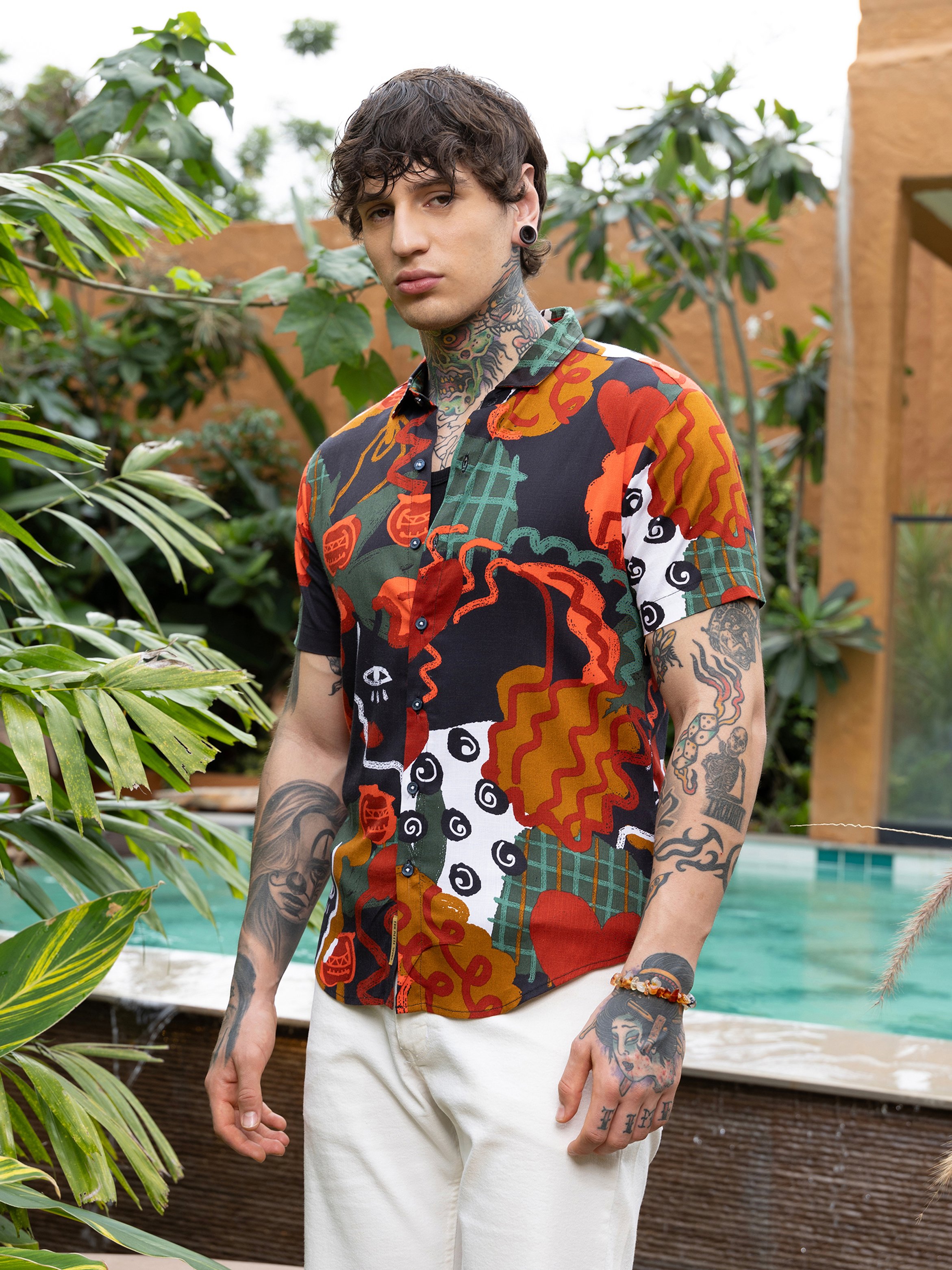 Men Abstract Print Short Sleeve Shirt