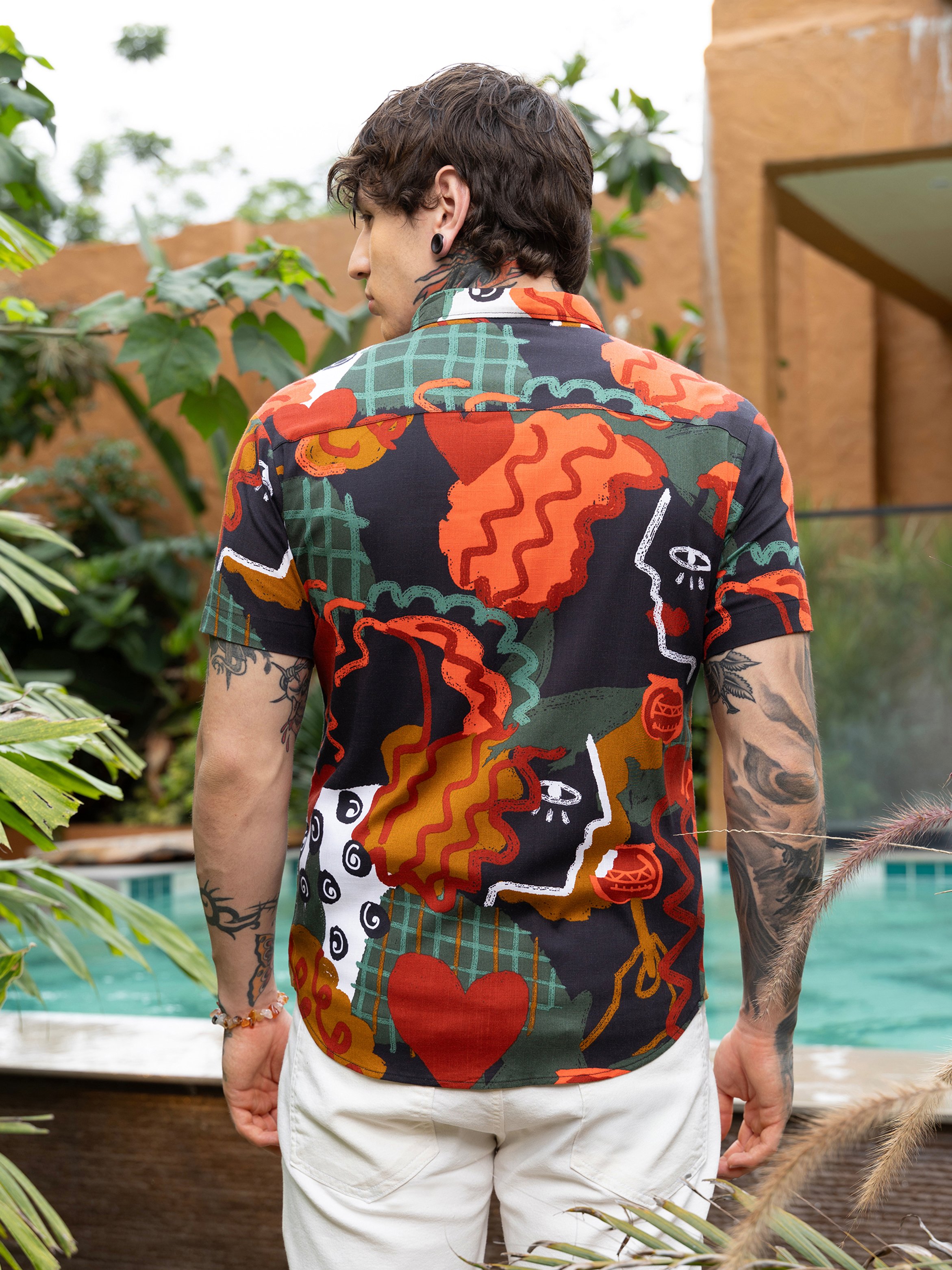 Men Abstract Print Short Sleeve Shirt